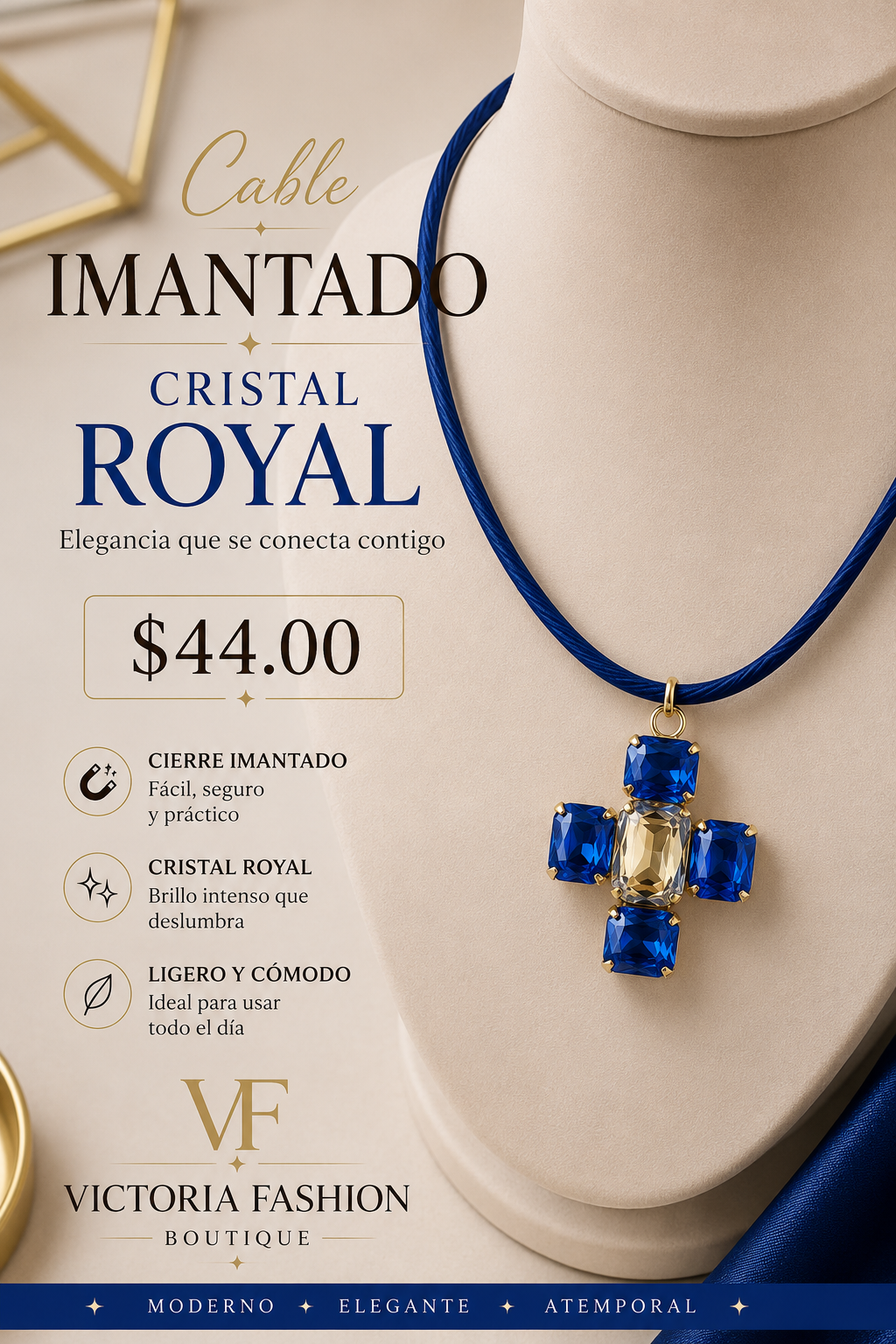 Cable Imantado Cruz En Cristal