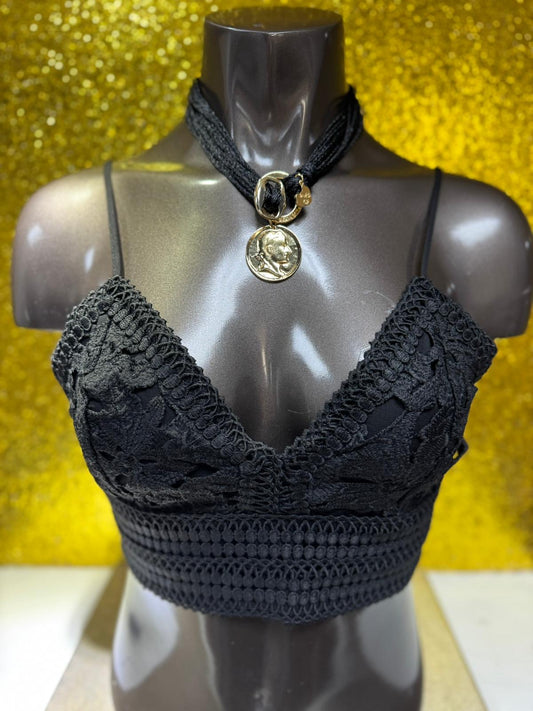 Black Crochet Crop