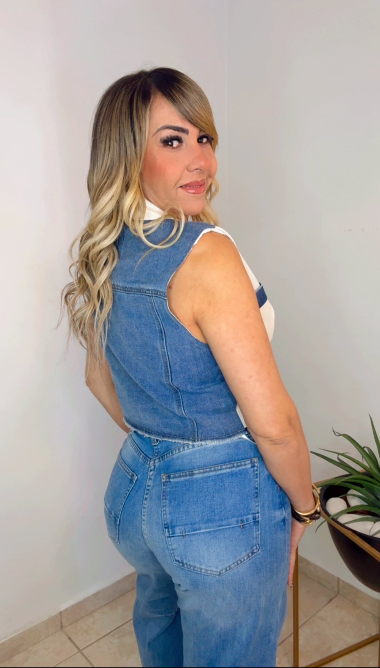 Beige And Denim Vest