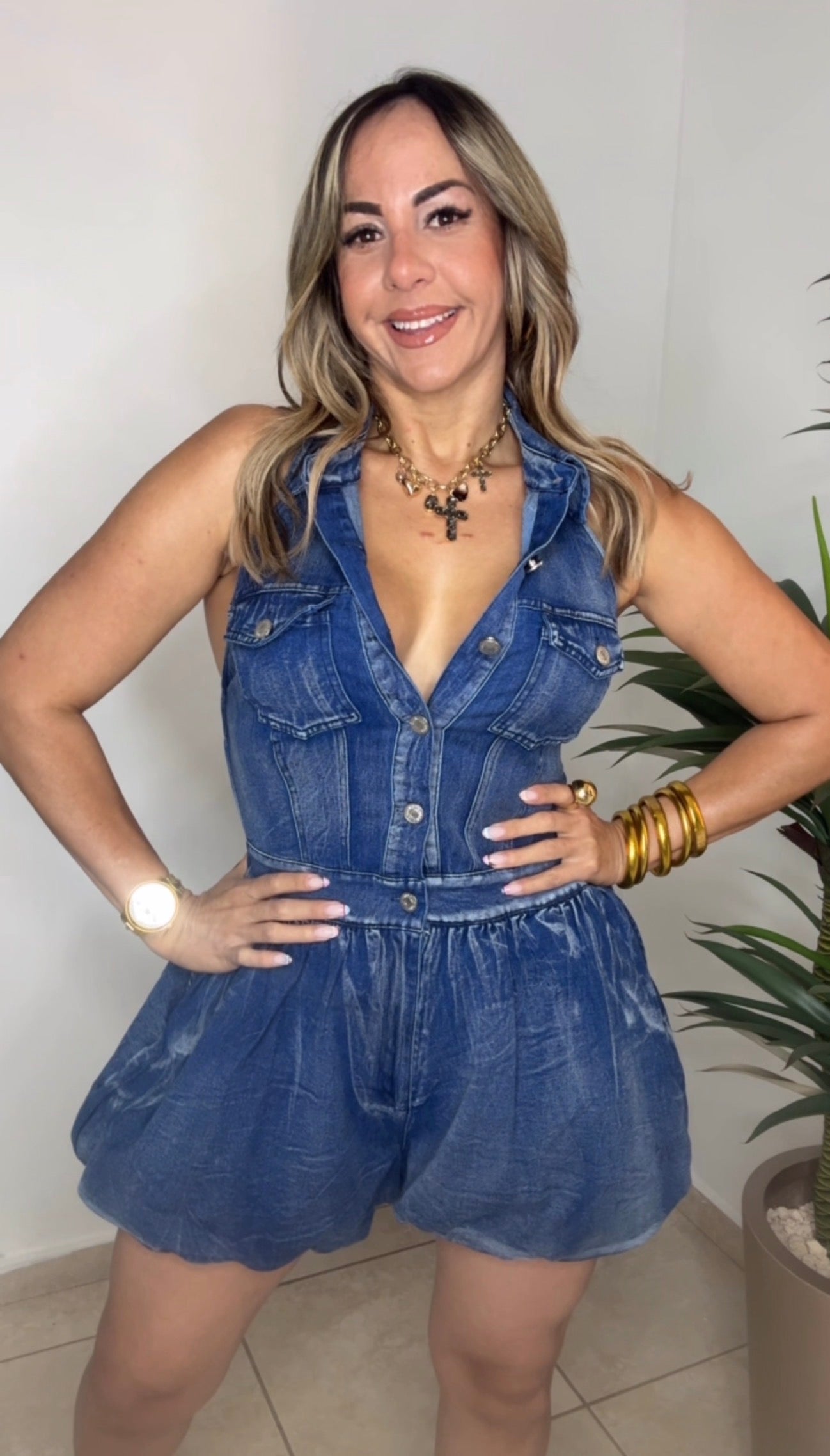 Denim Bloom Romper