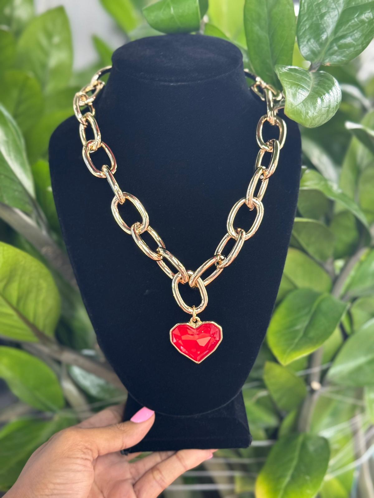 Cadena Color Oro Cristal Rojo