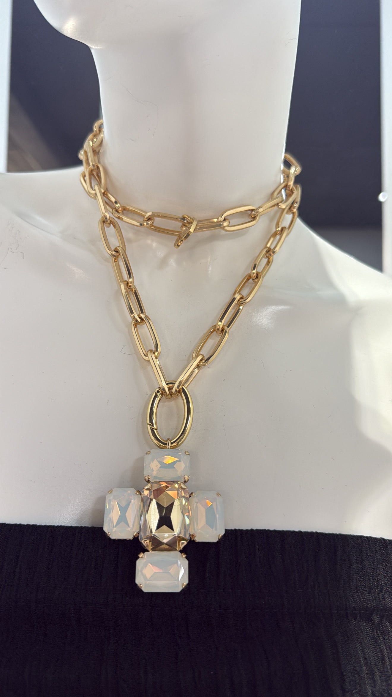 Cadena Larga Color Oro Swarovski Blanco