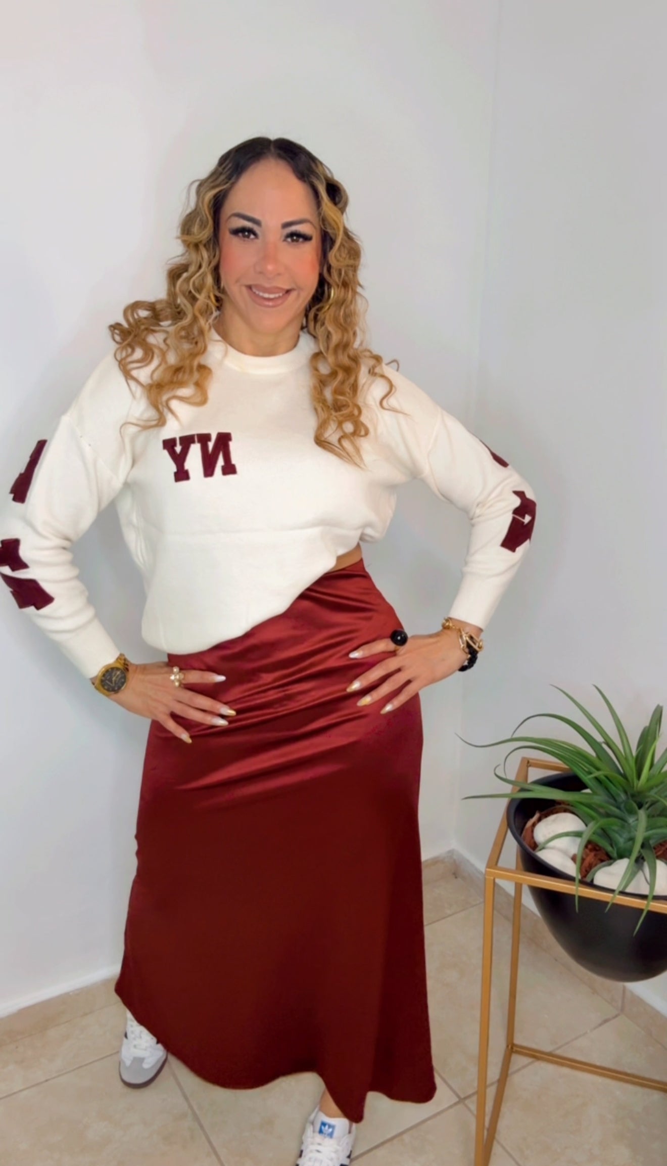 Burgundy Satin Skirt