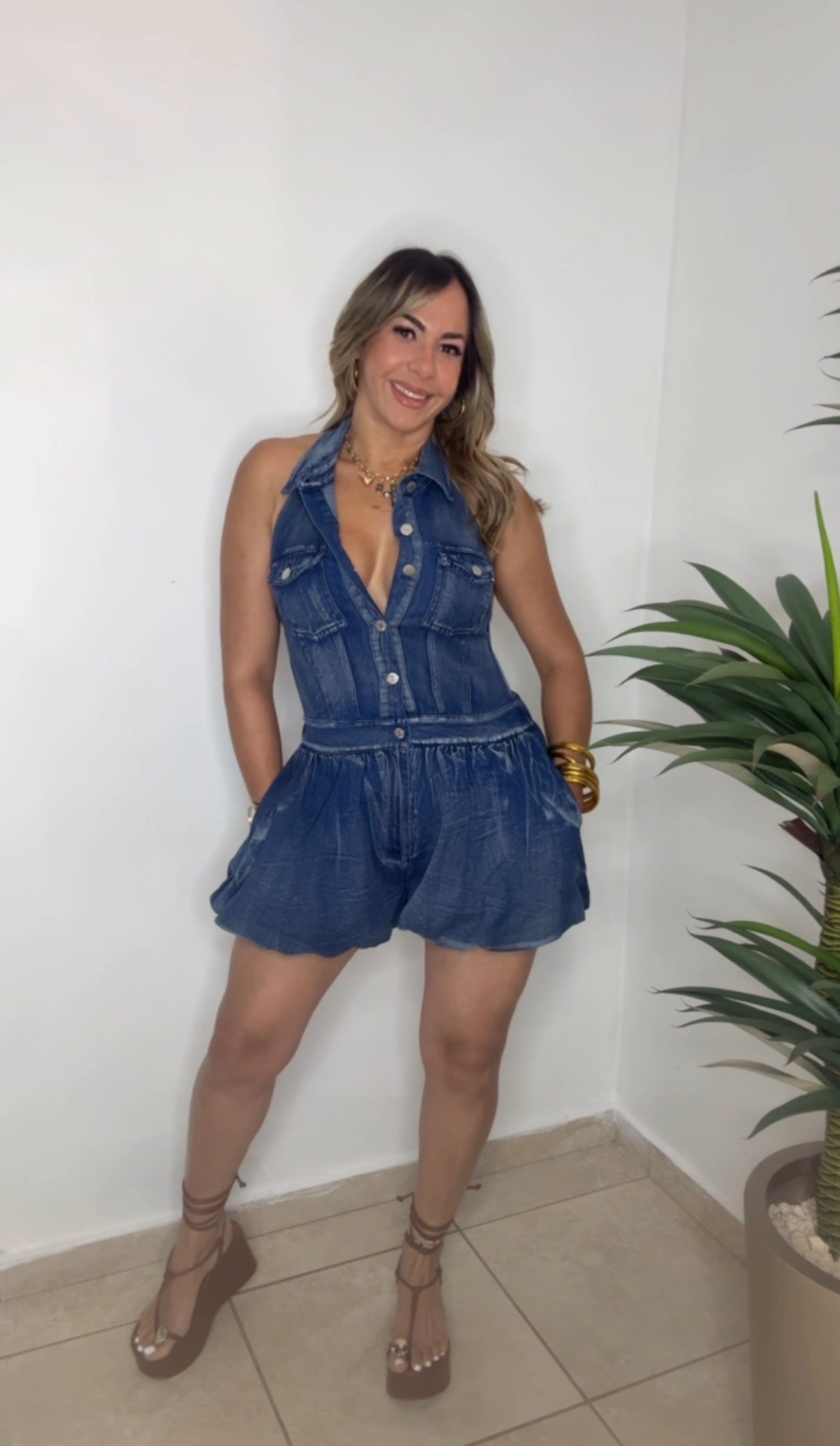 Denim Bloom Romper