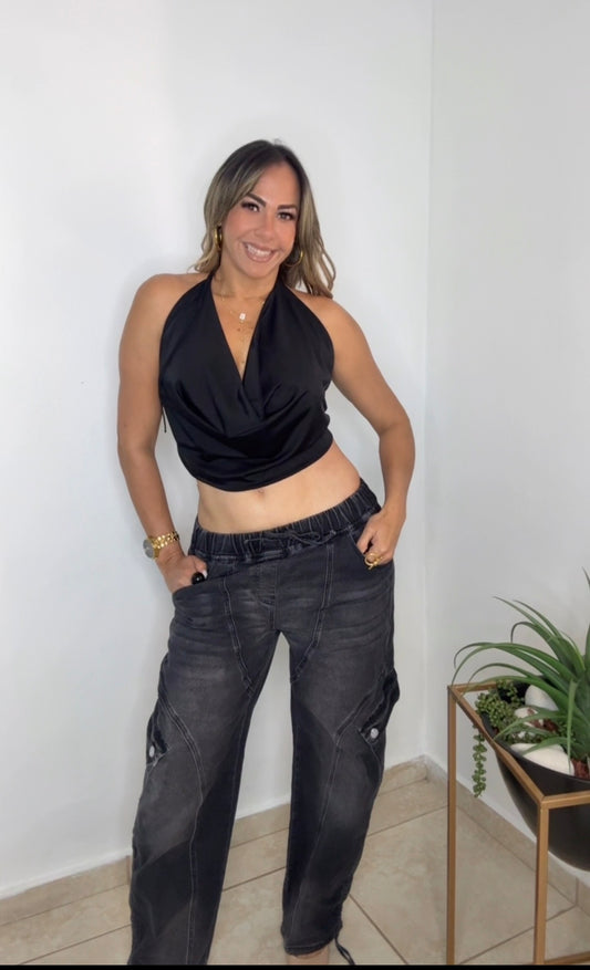 Old Black Cargo Barrel Jeans