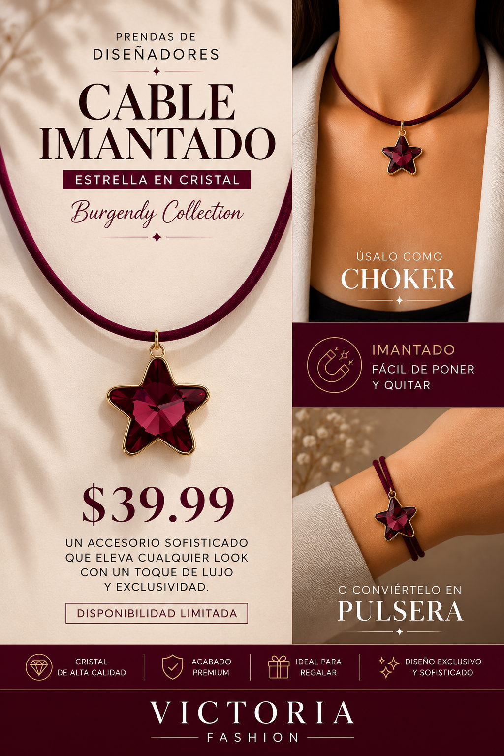 Cable Imantado Estrella En Cristal