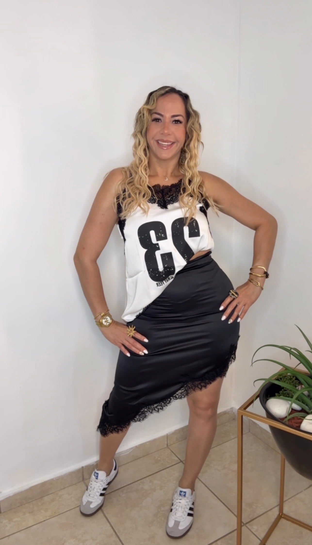 Black Asymmetric Satin Skirt