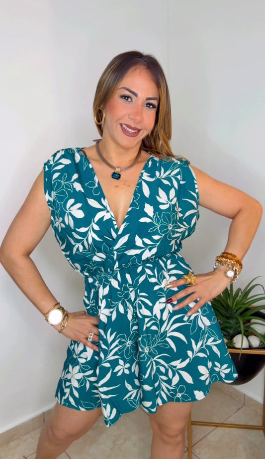 Teal And White Best Seller Romper