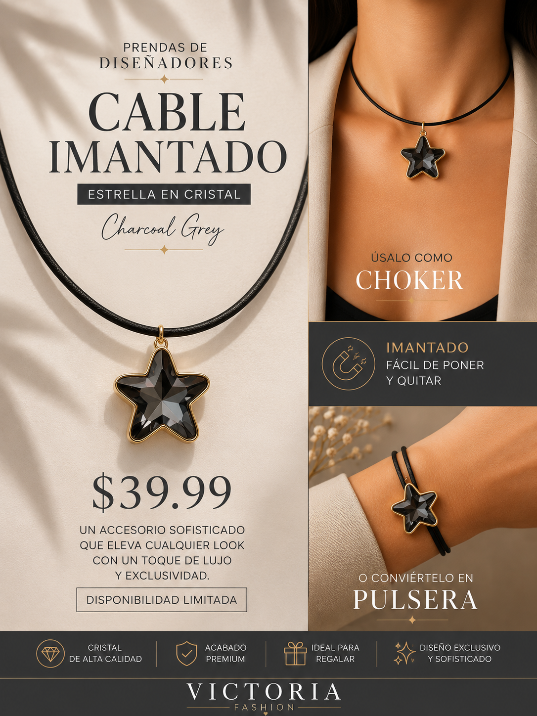 Cable Imantado Estrella En Cristal