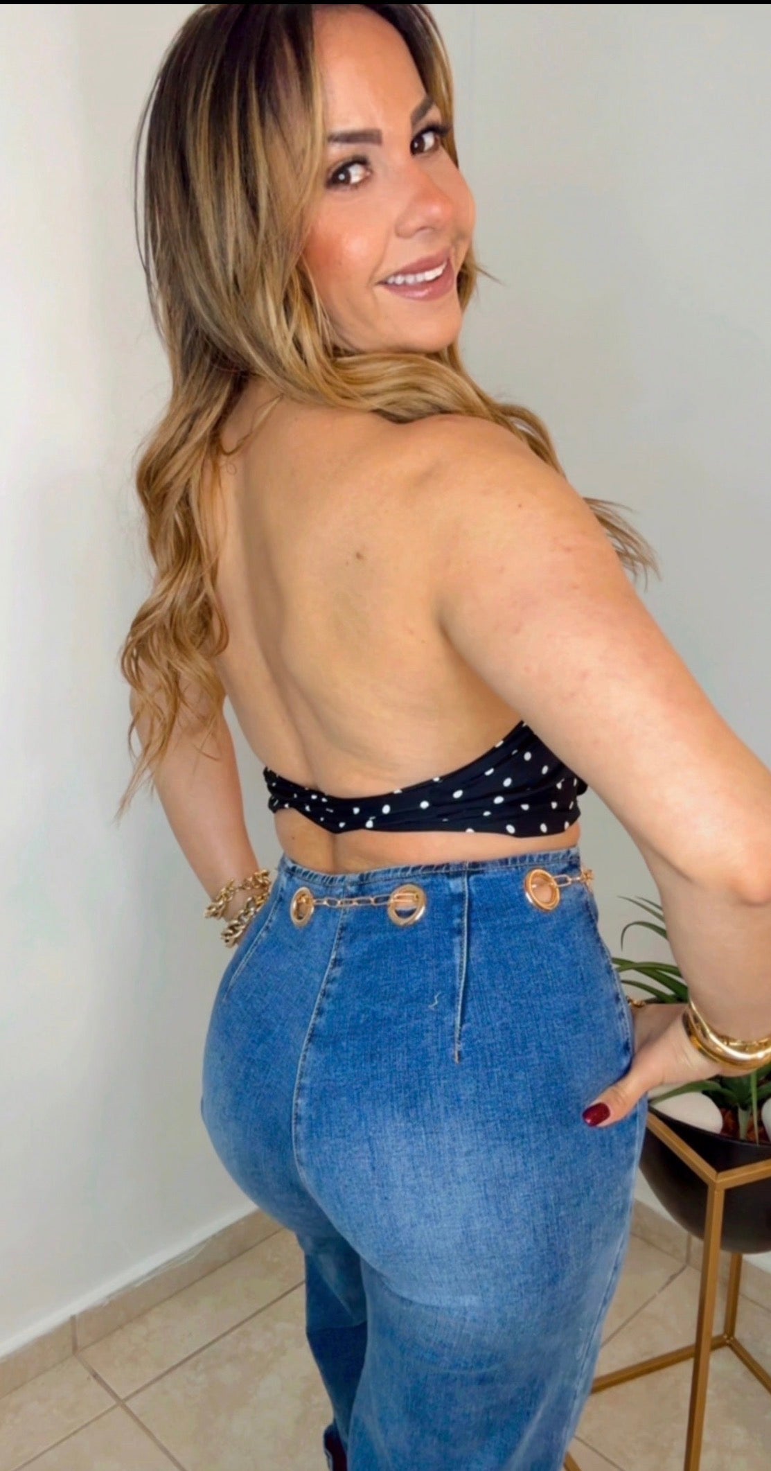 Medium Denim Circle Gold