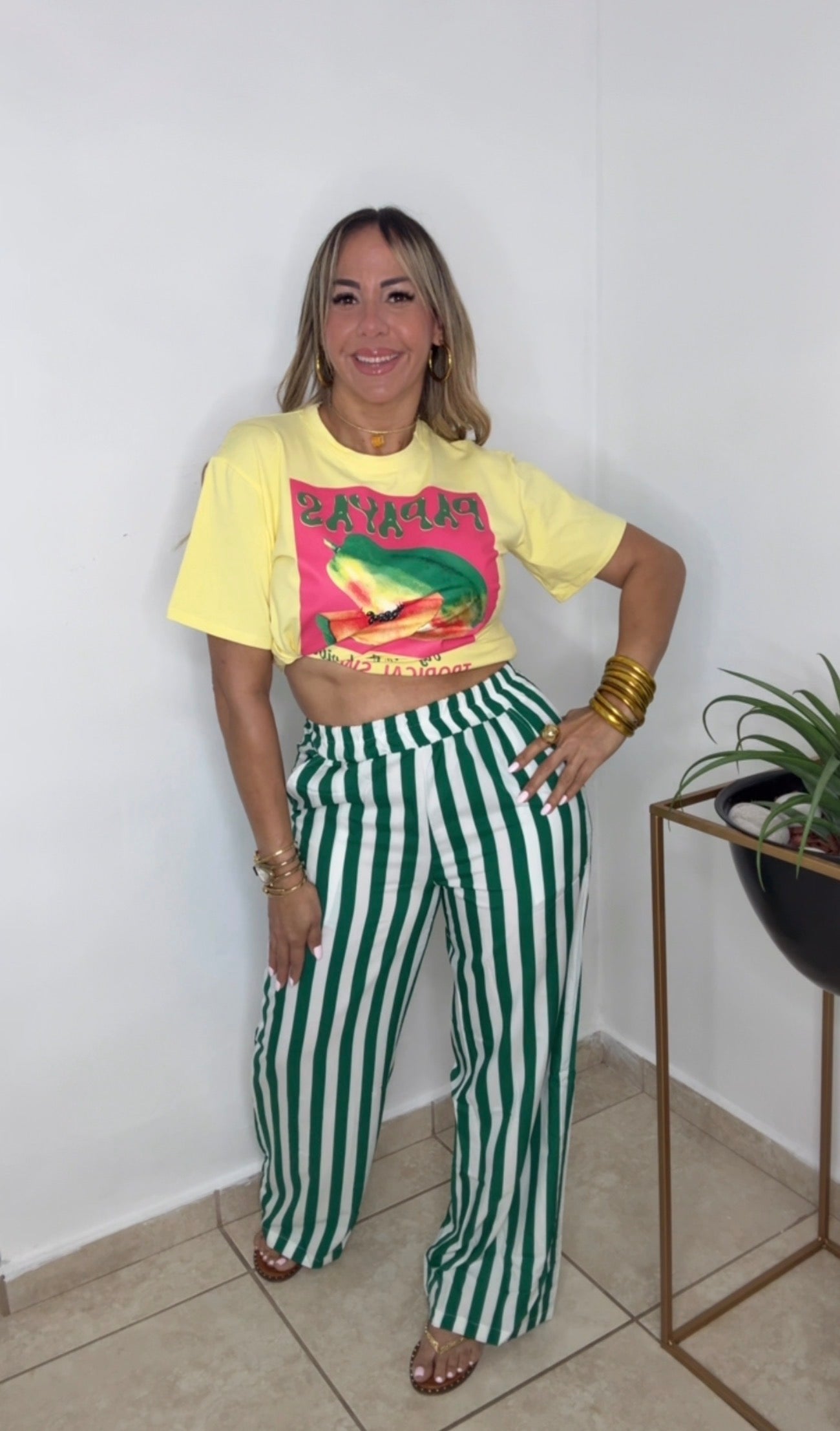 Green And White Striped Pant