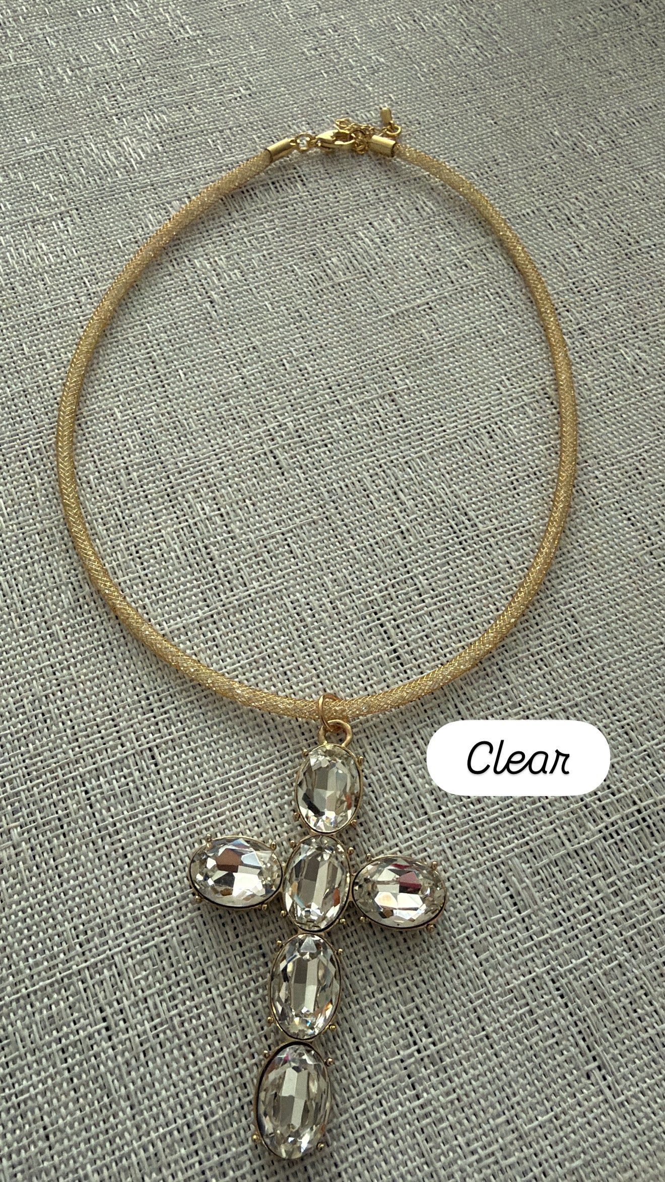 Collar  Metalico Cruz Cristal