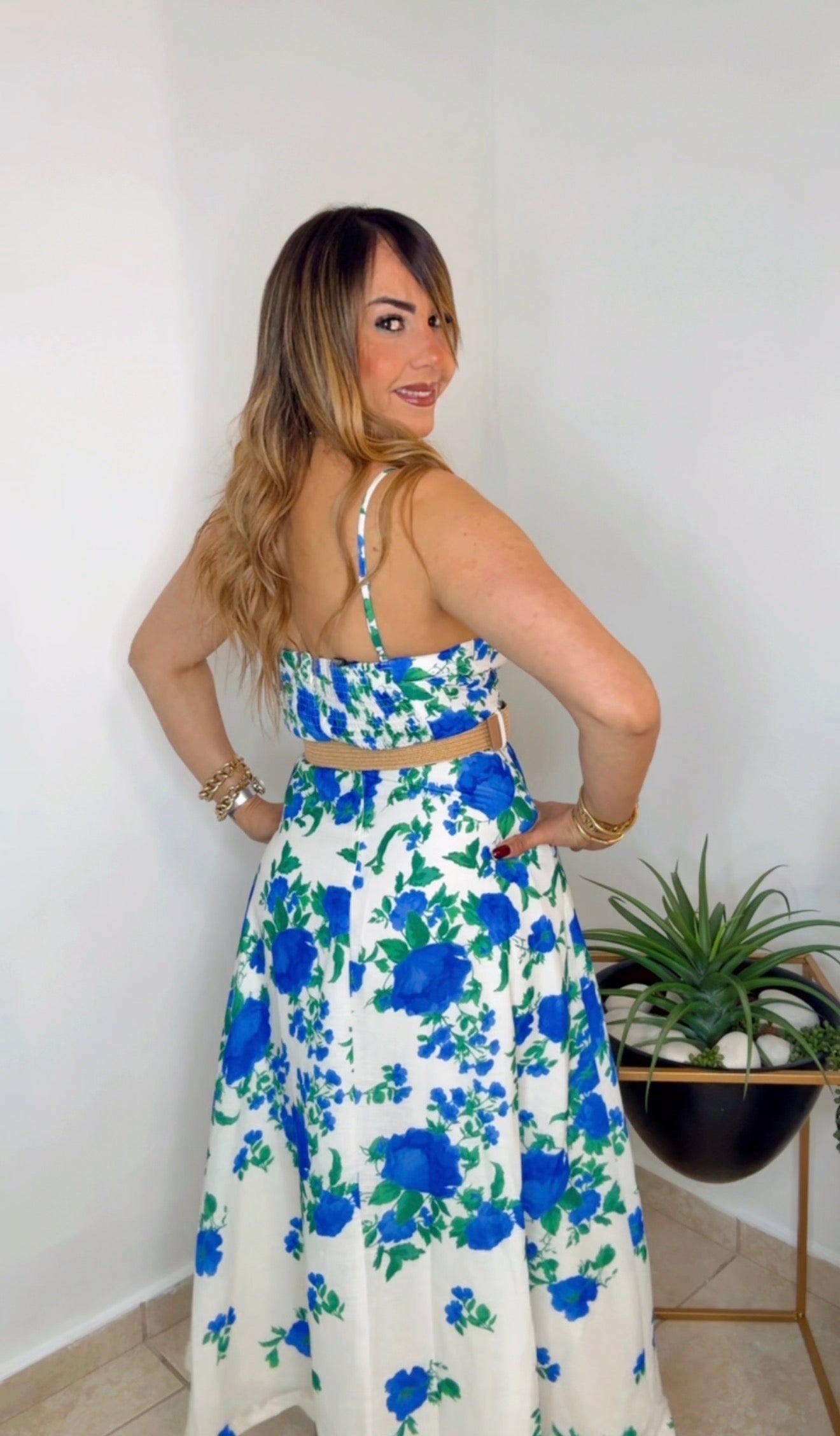 Multi Blue Elegant Midi Dress