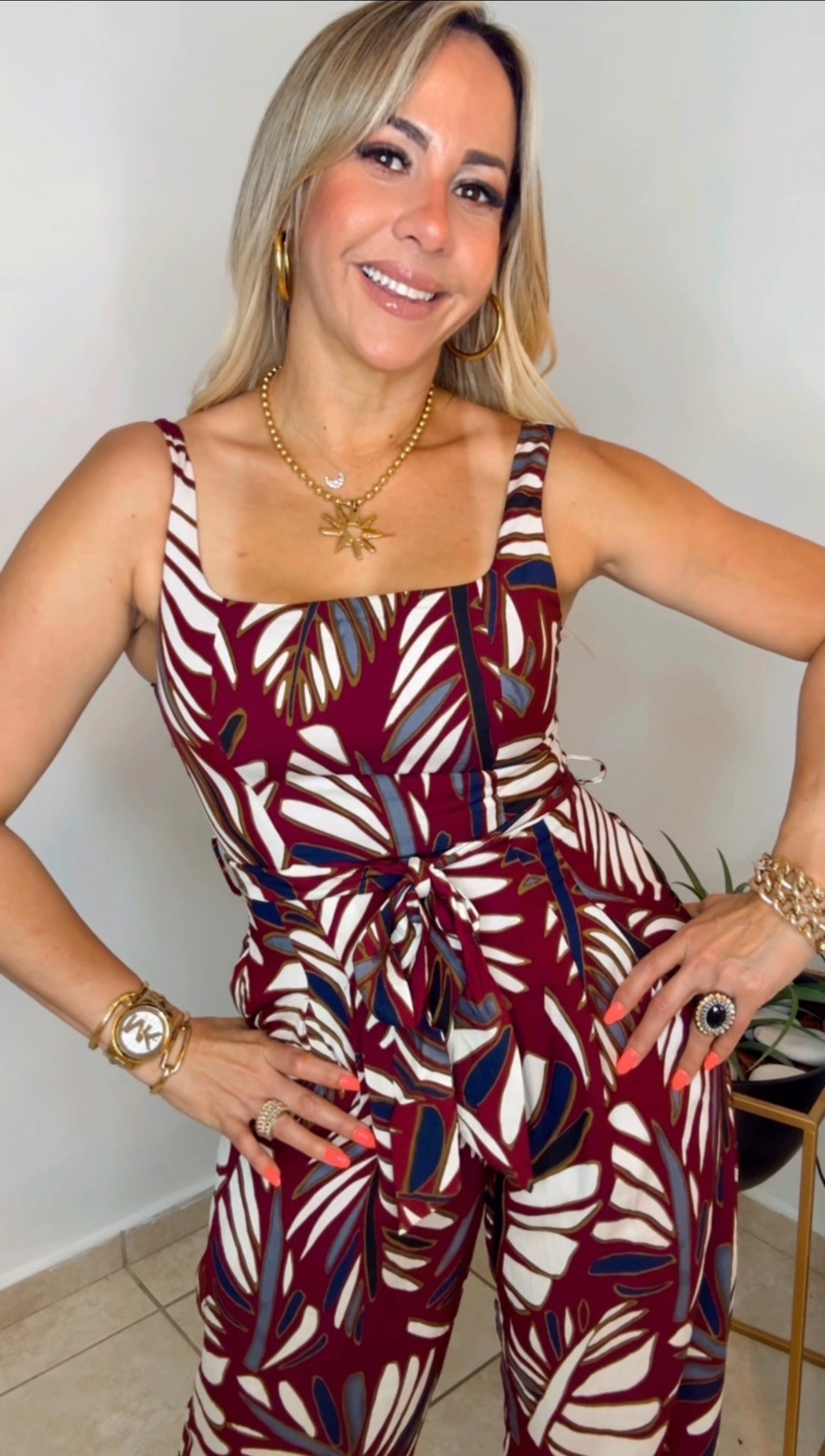 Burgundy Palms Jumpsuit