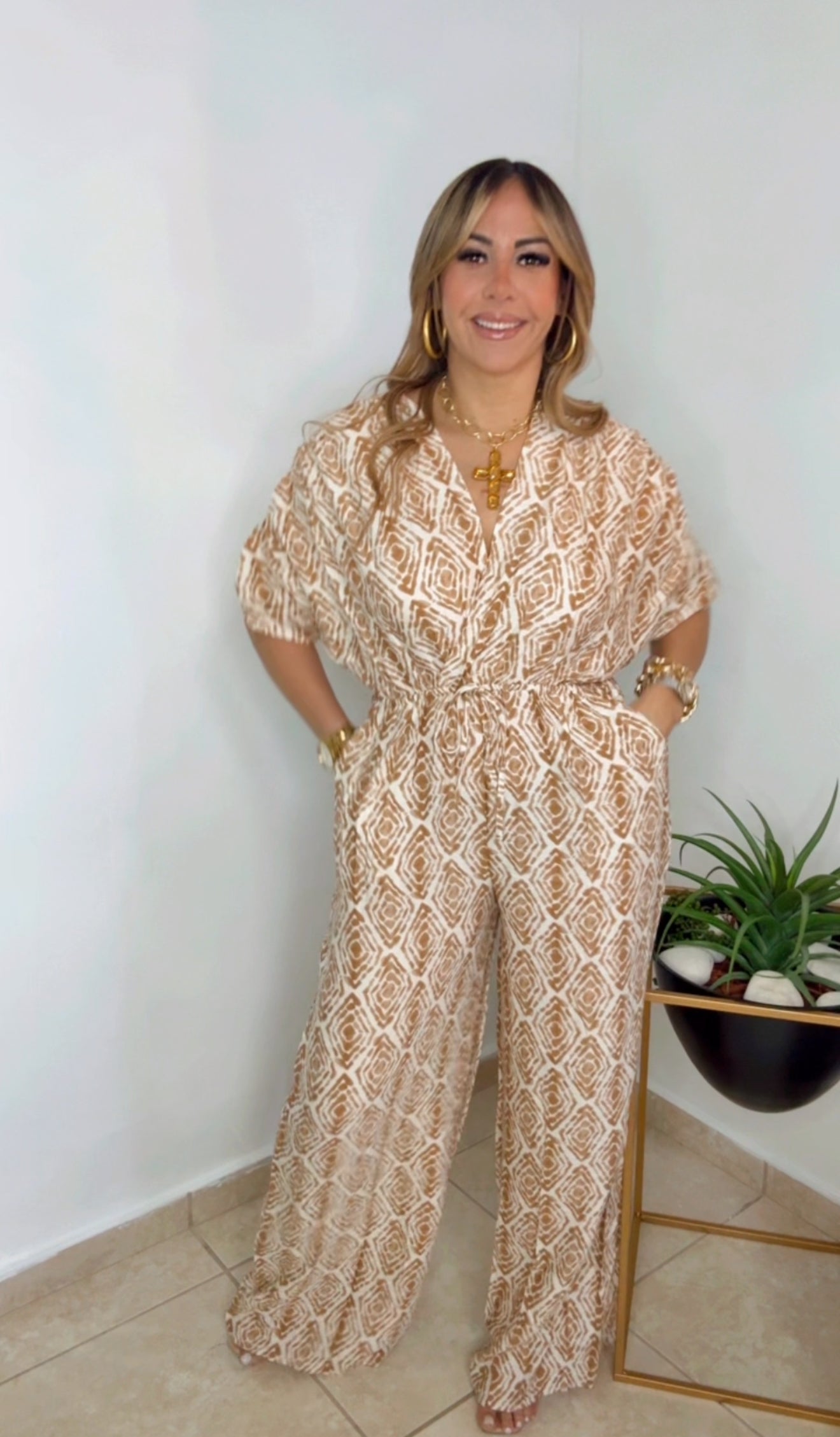 Moca And White Jumpsuit