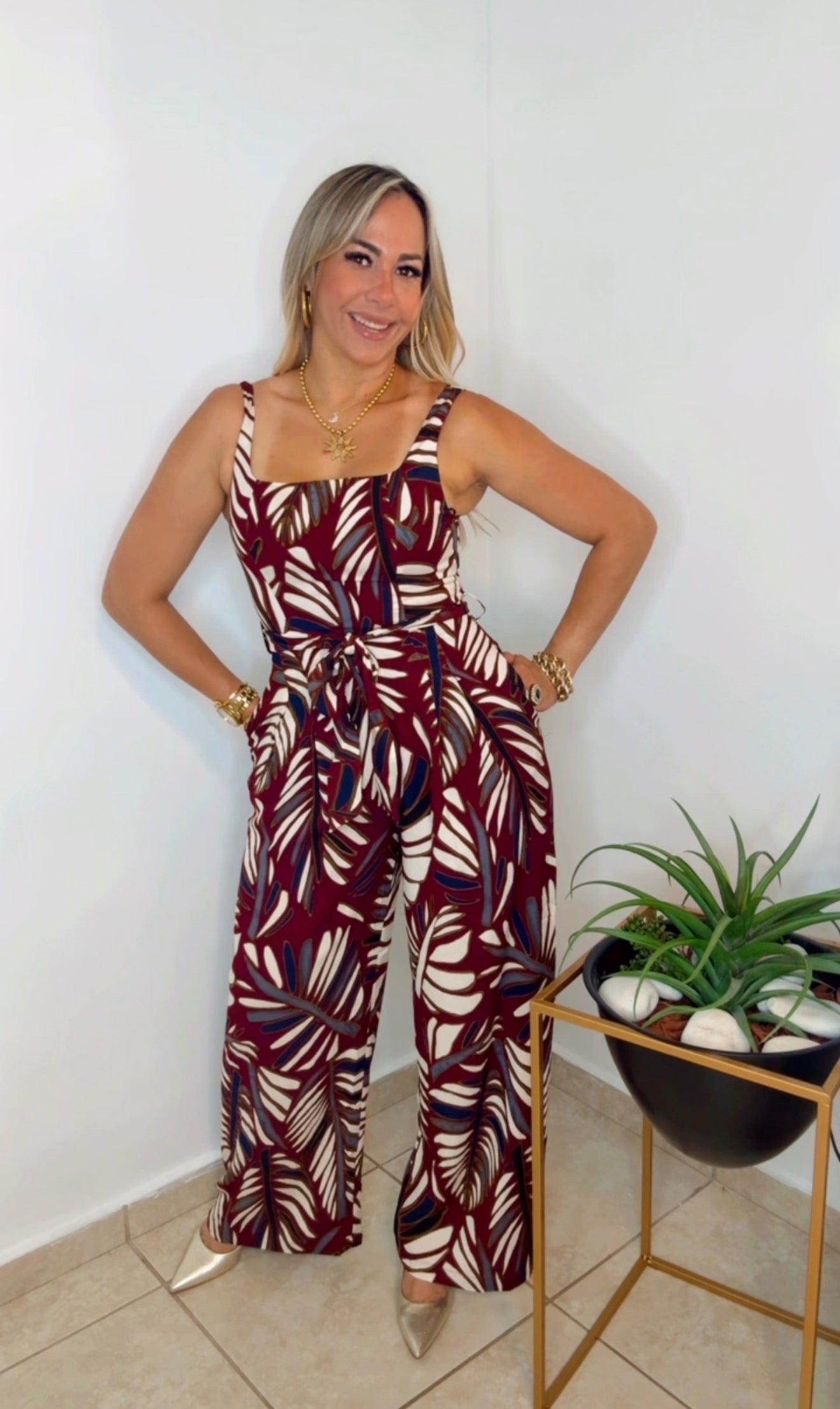 Burgundy Palms Jumpsuit