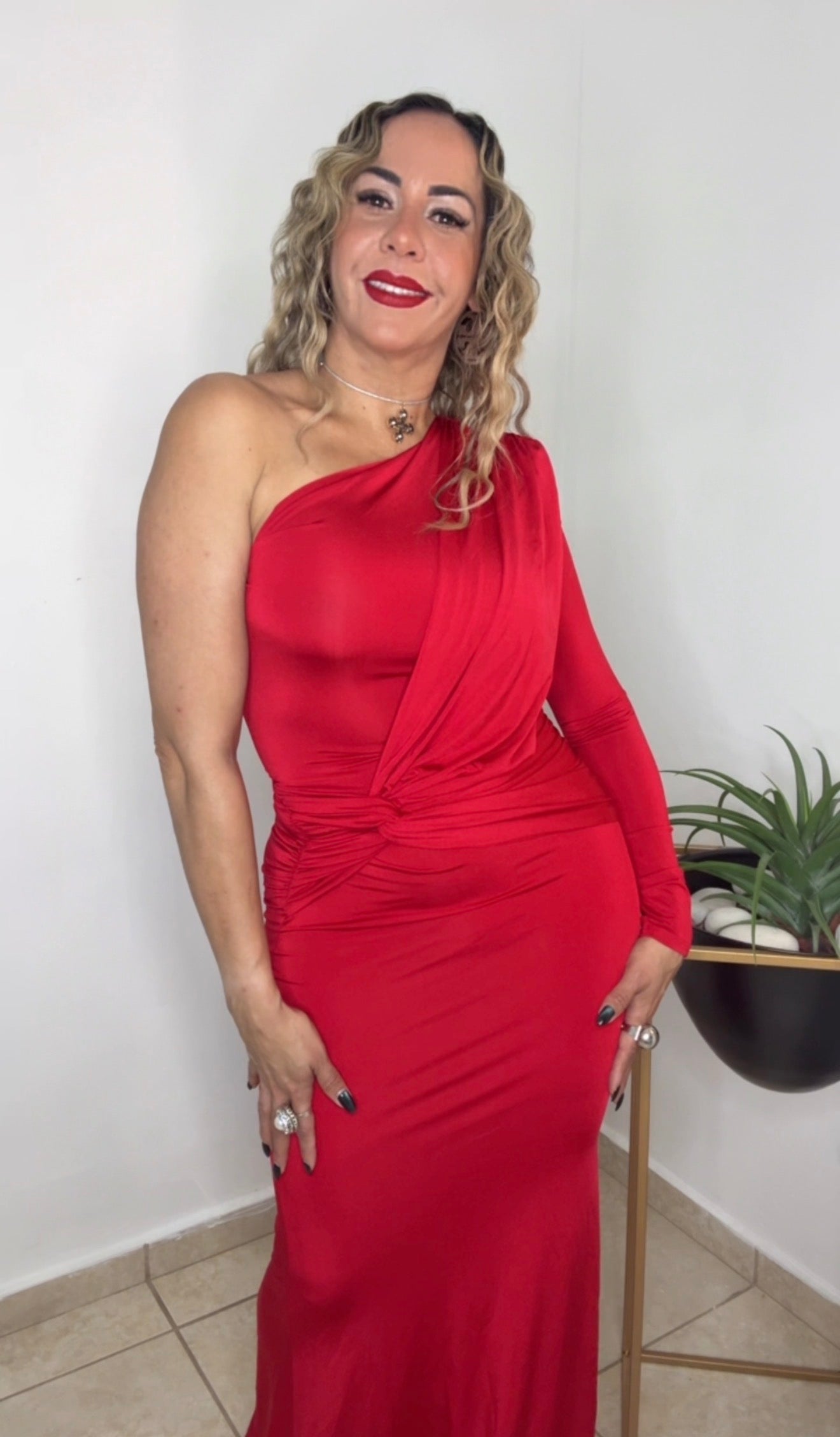 Red One Shoulder Maxi