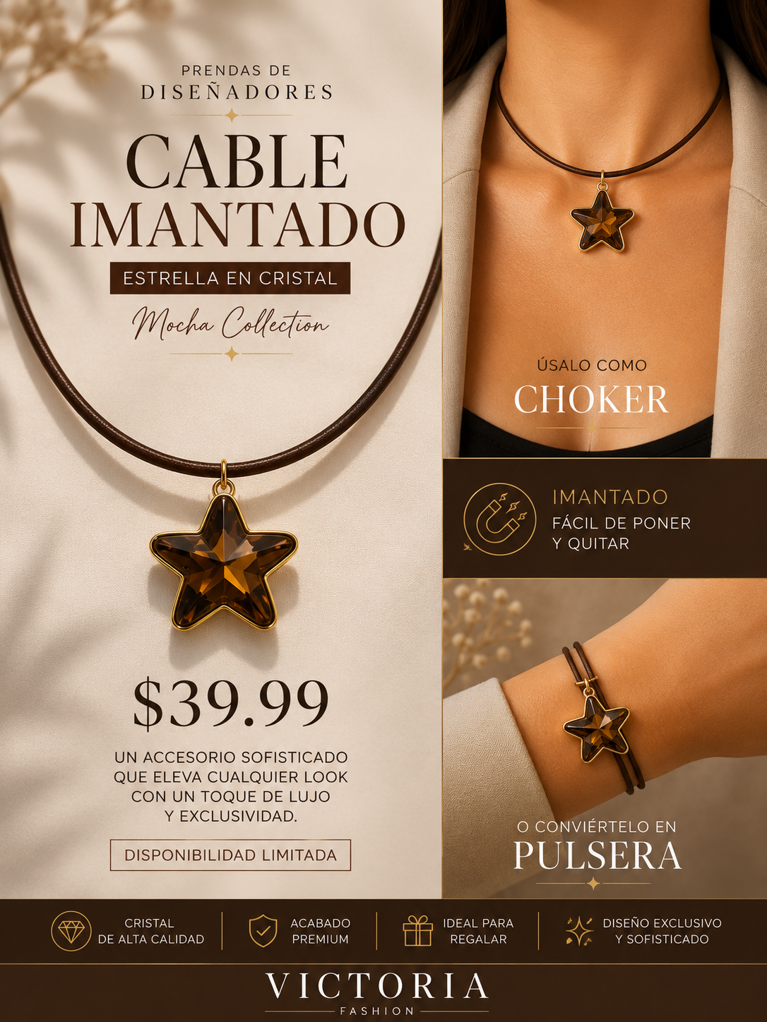 Cable Imantado Estrella En Cristal