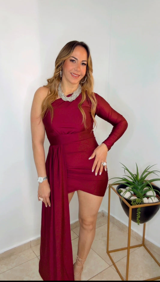 Burgundy Asymmetric Dress