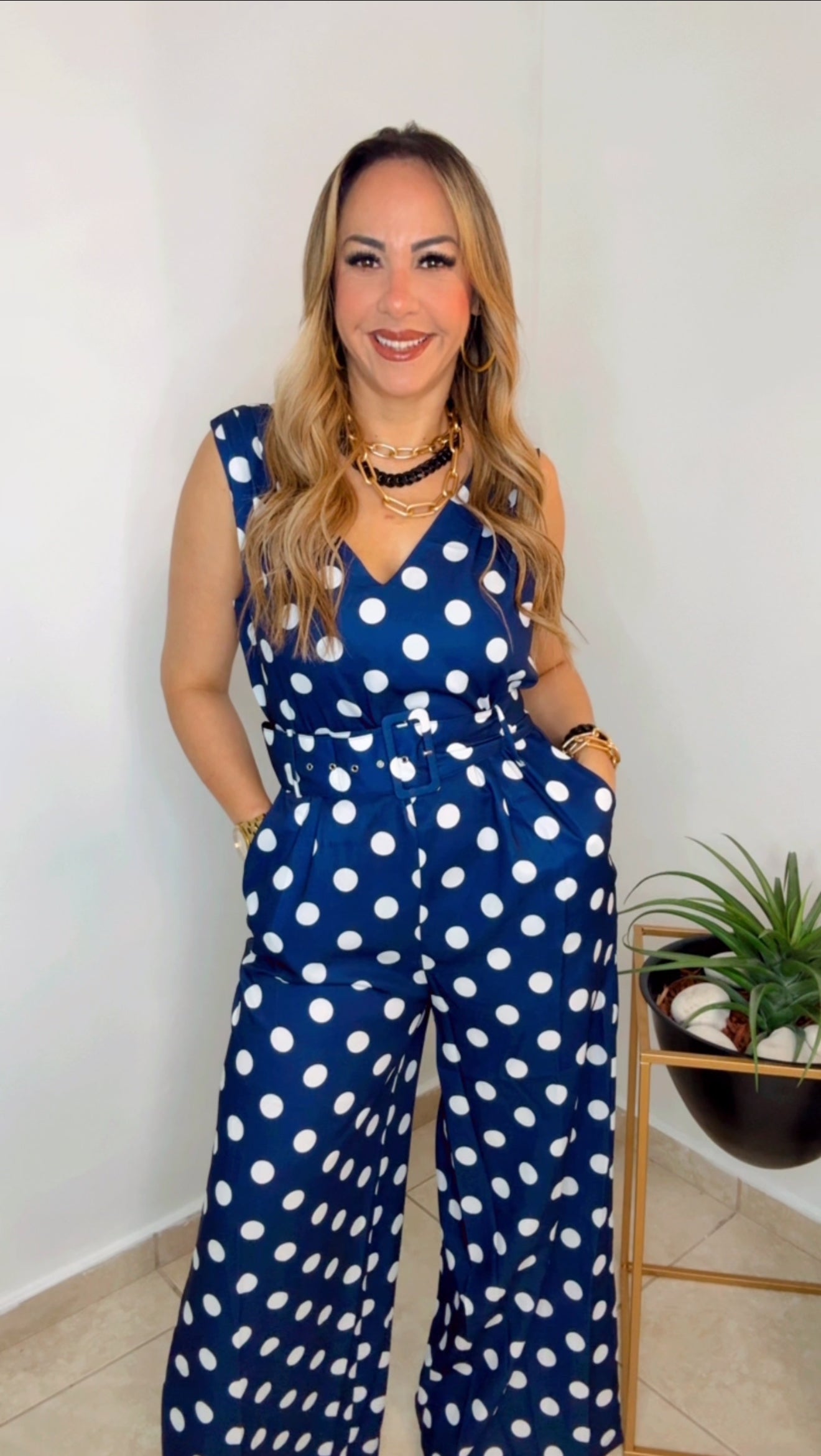 Navy Polka Dots Jumpsuit