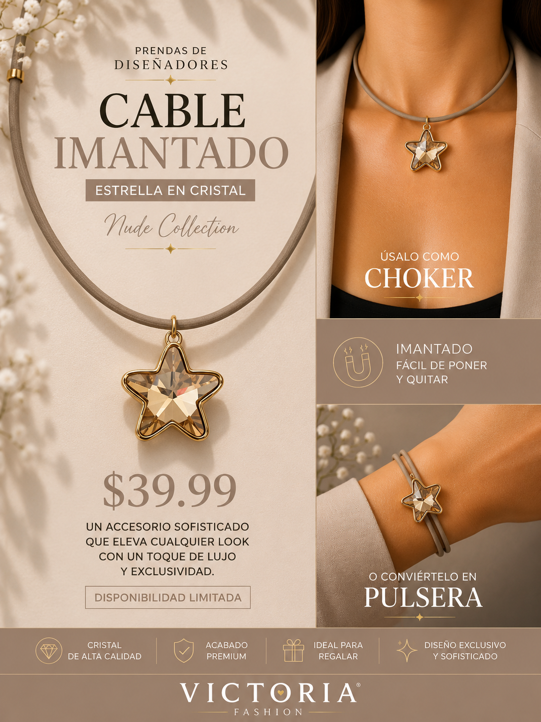 Cable Imantado Estrella En Cristal