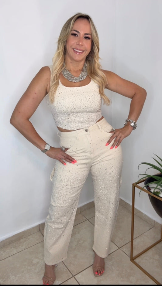 Beige Night Denim Set