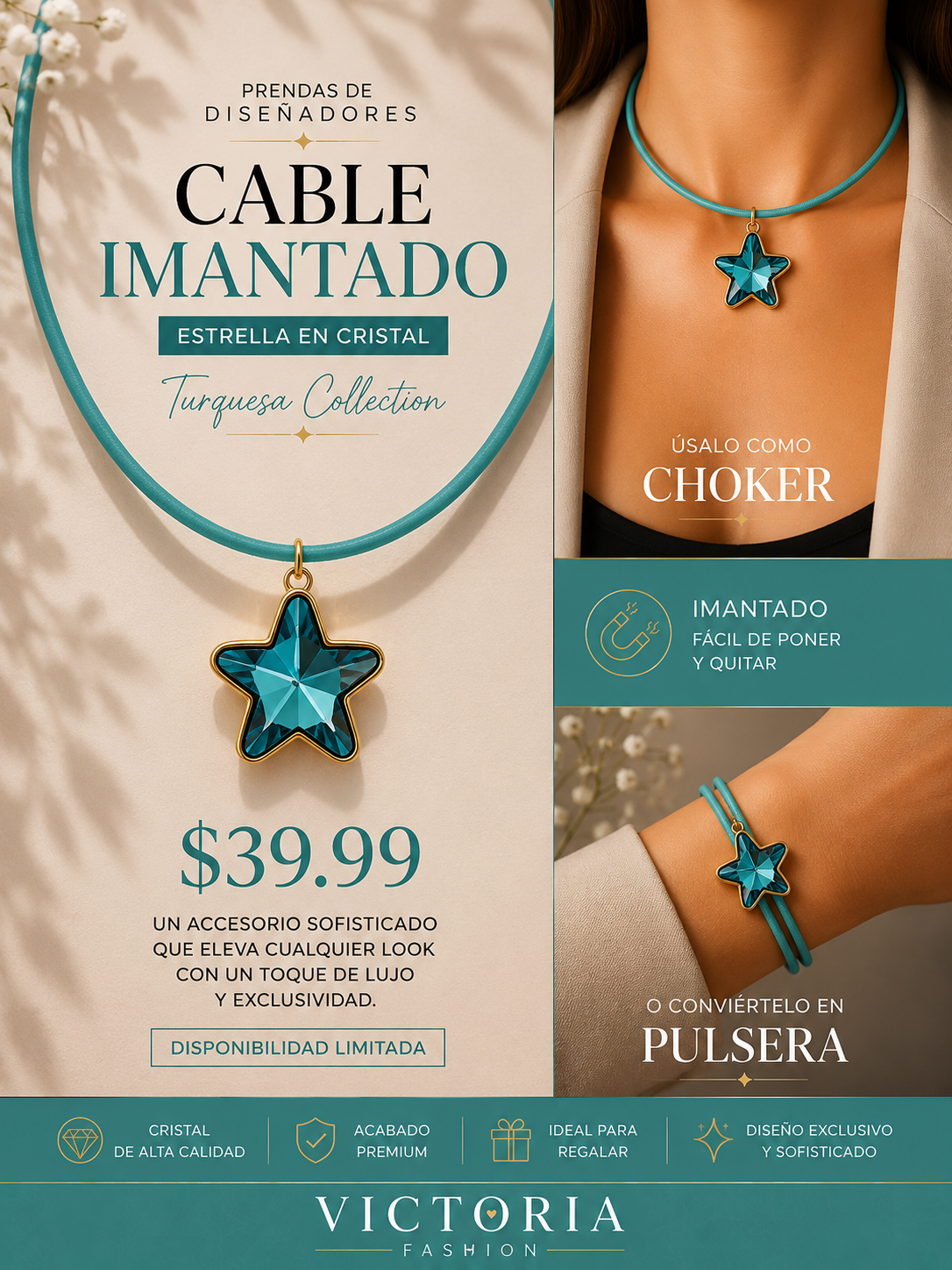 Cable Imantado Estrella En Cristal