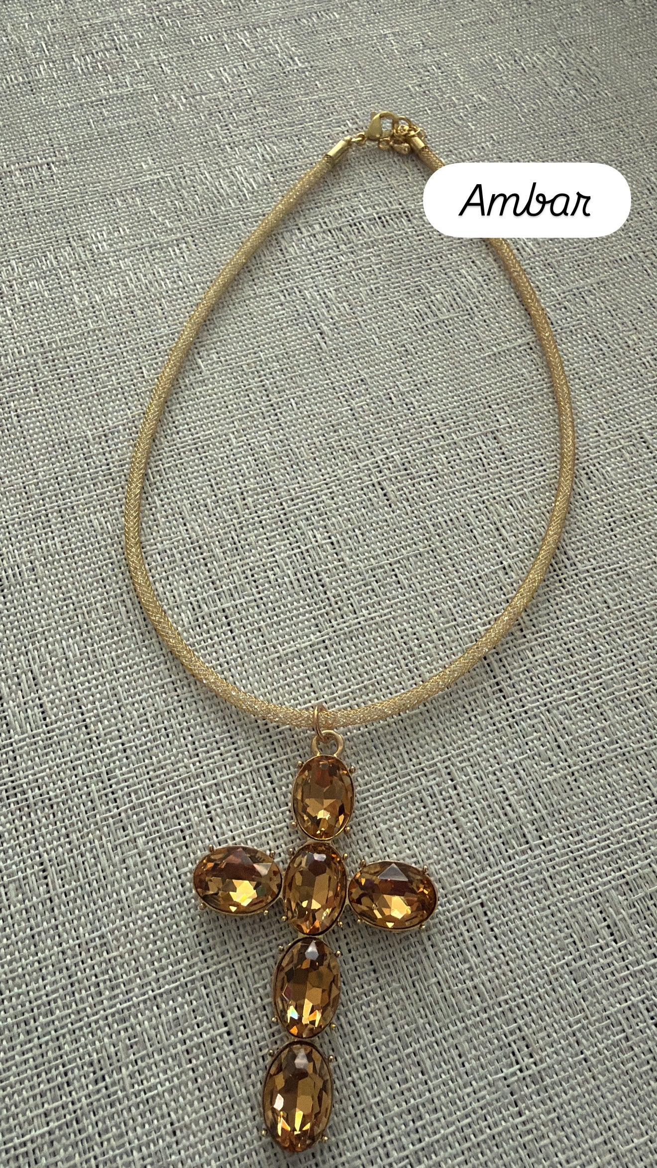 Collar  Metalico Cruz Cristal