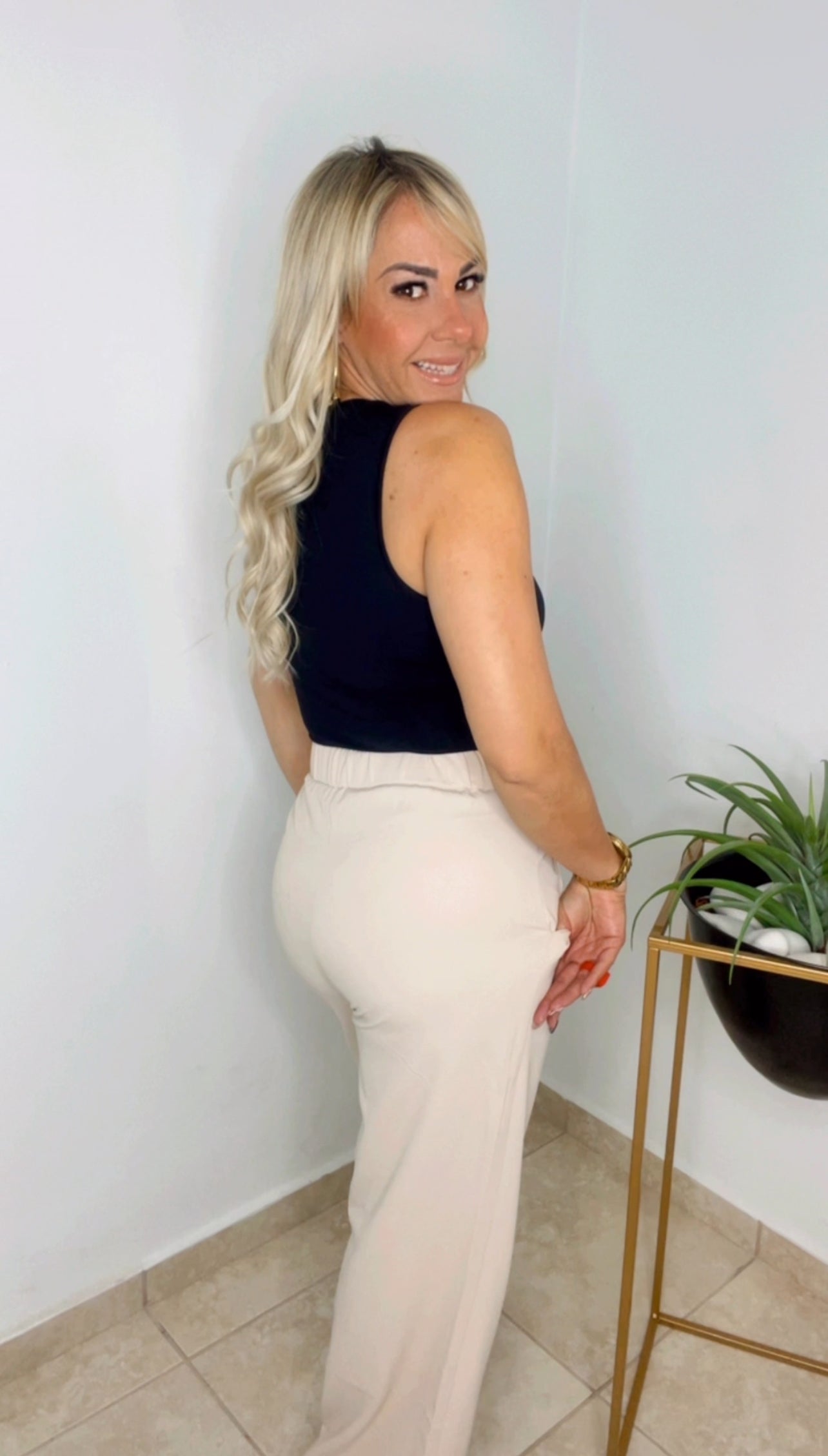 Beige Elegant Pants