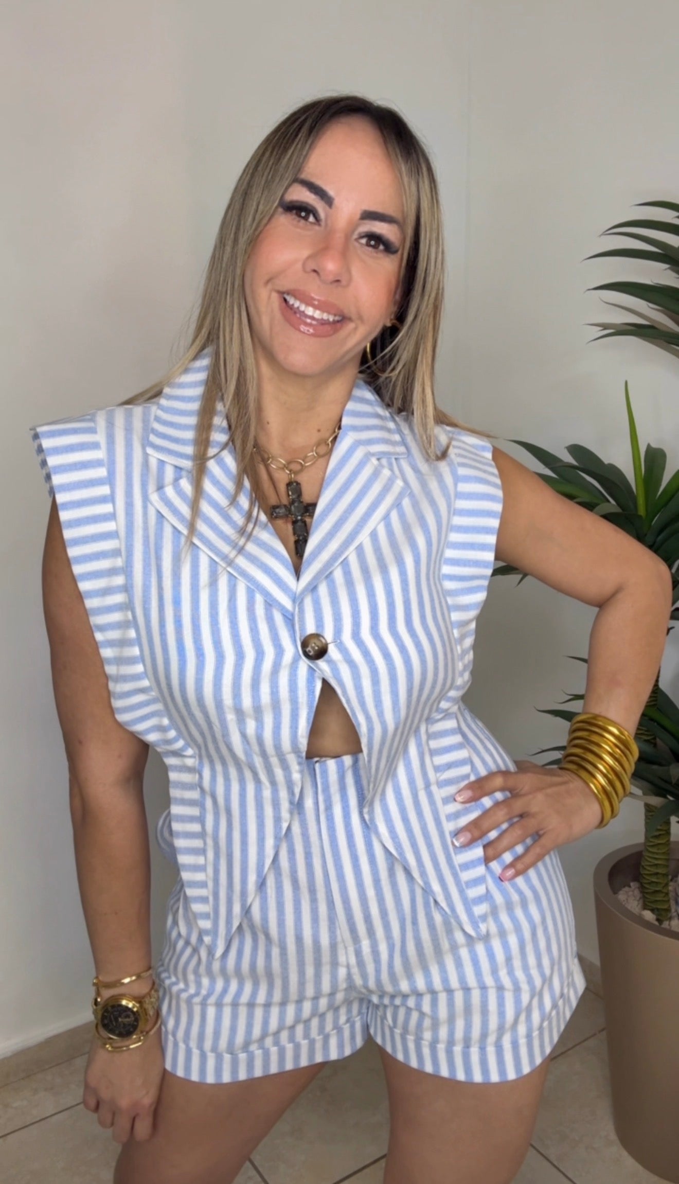 Baby Blue Striped Romper