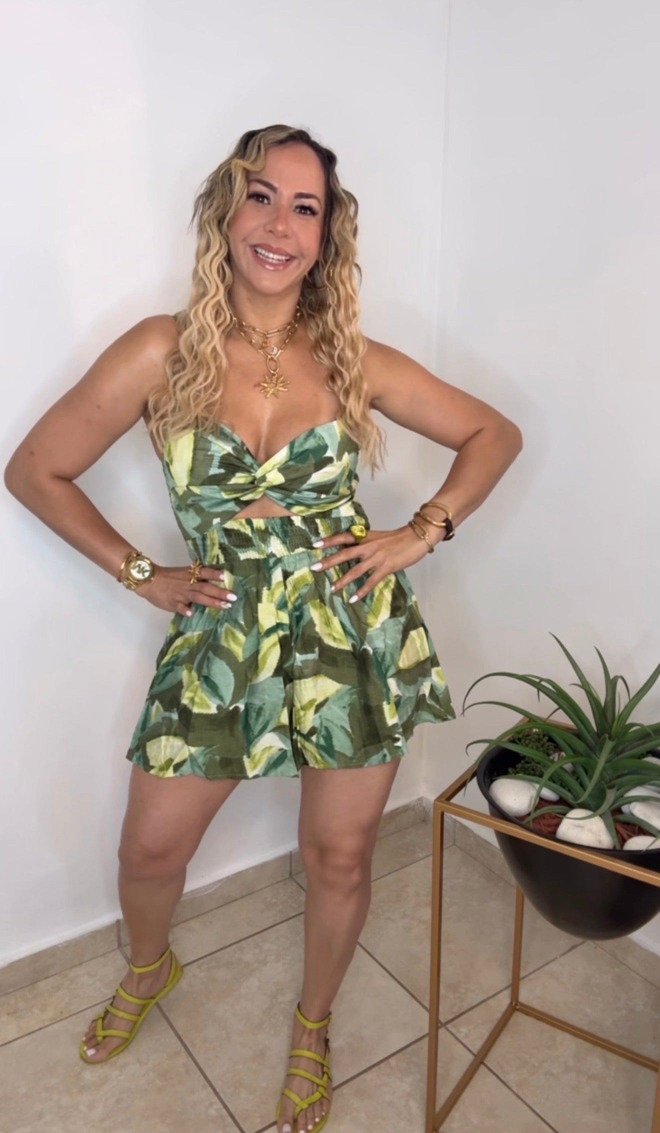 Multi Green Summer Romper