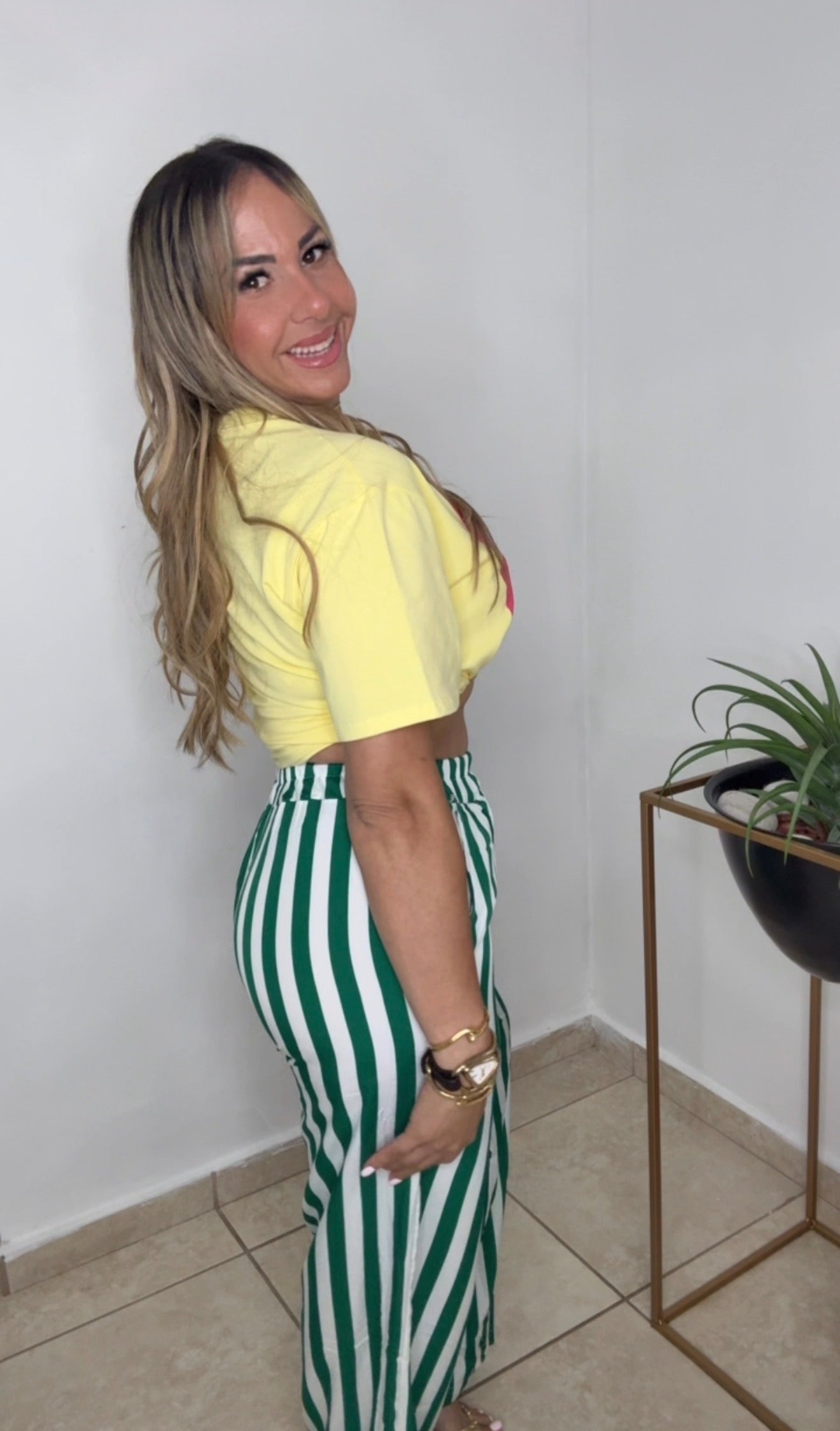 Green And White Striped Pant