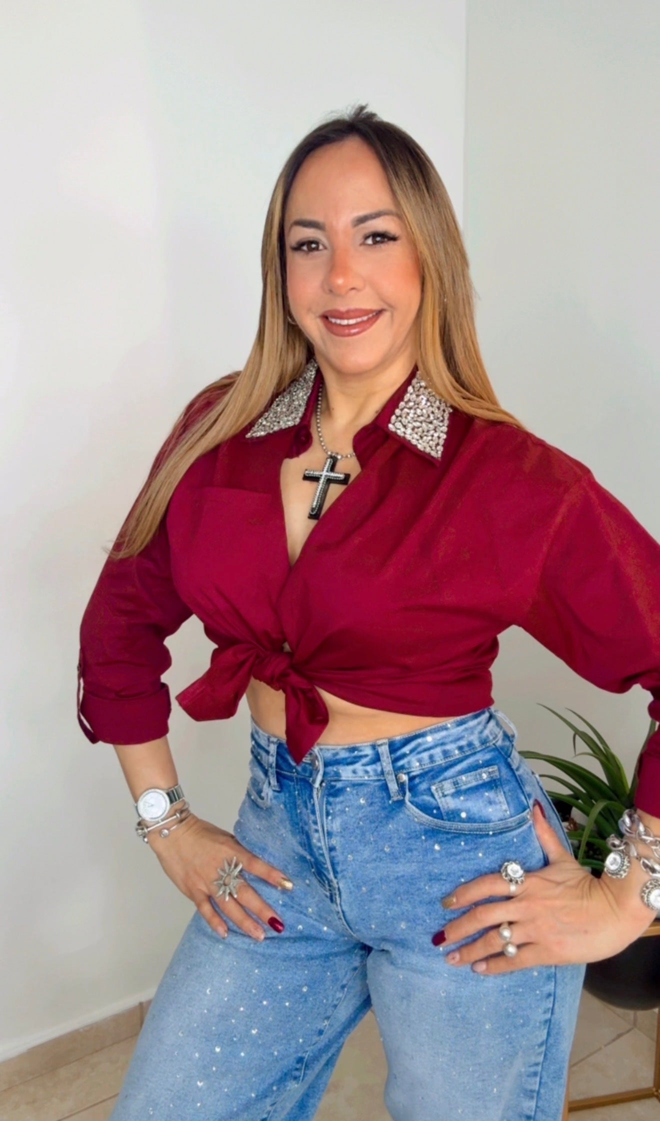 Burgundy Classic Elegant Blous