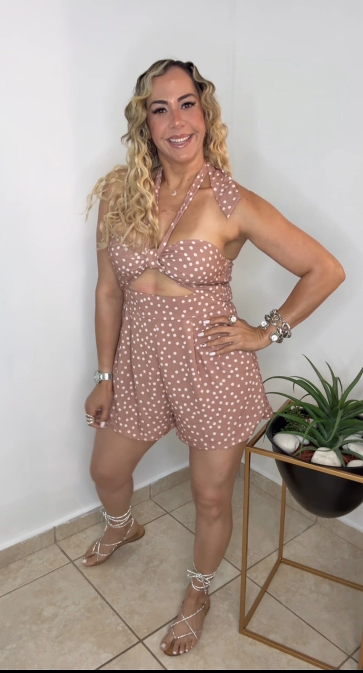 Dusty Rose Polkadots Romper (VENTA FINAL)