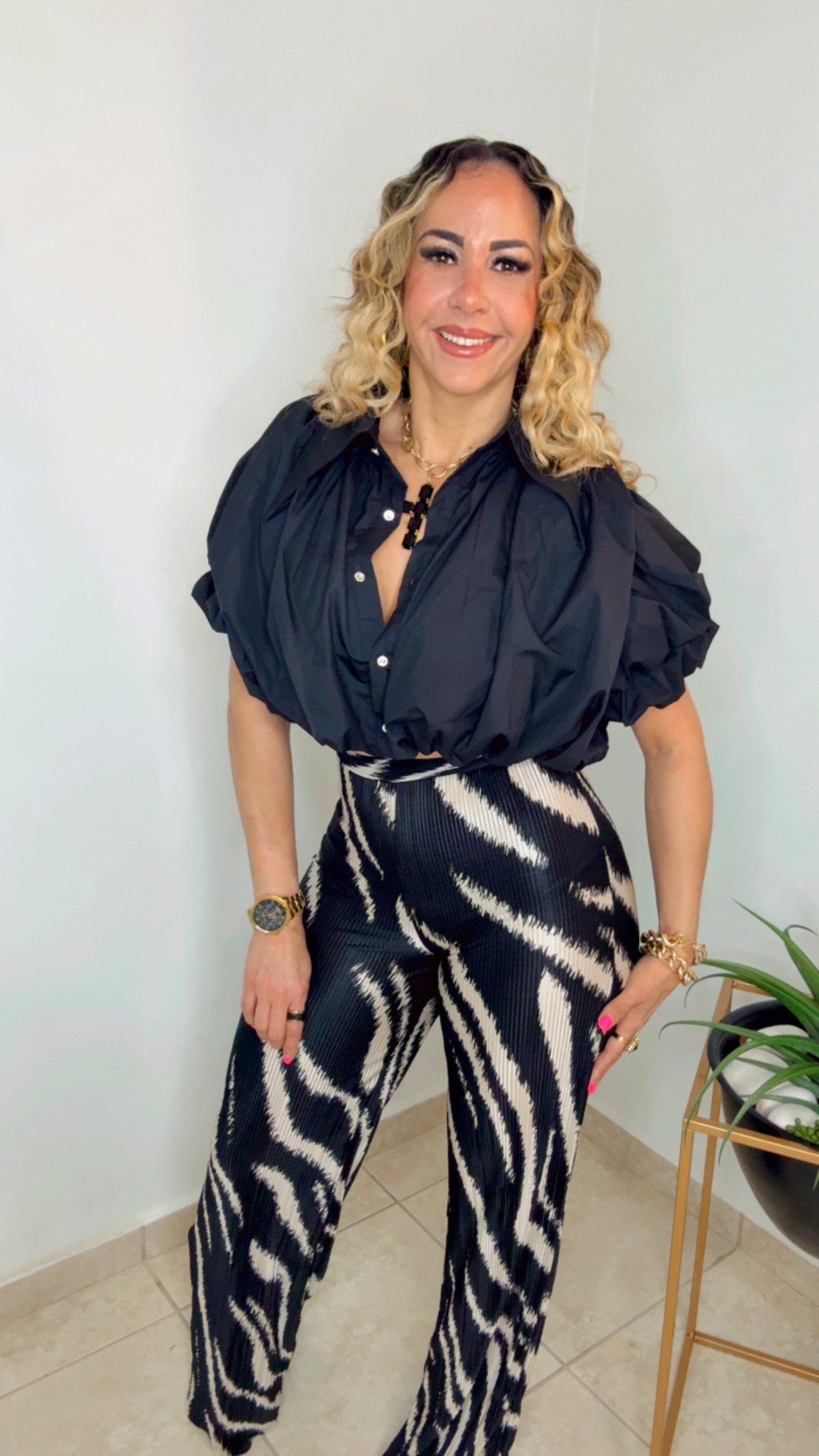 Black And Cream Elegant Pants