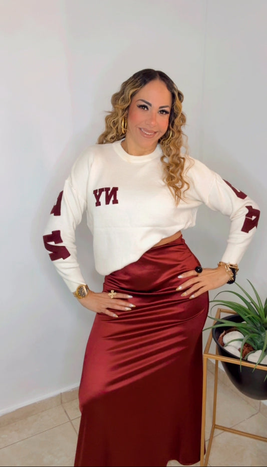Burgundy Satin Skirt