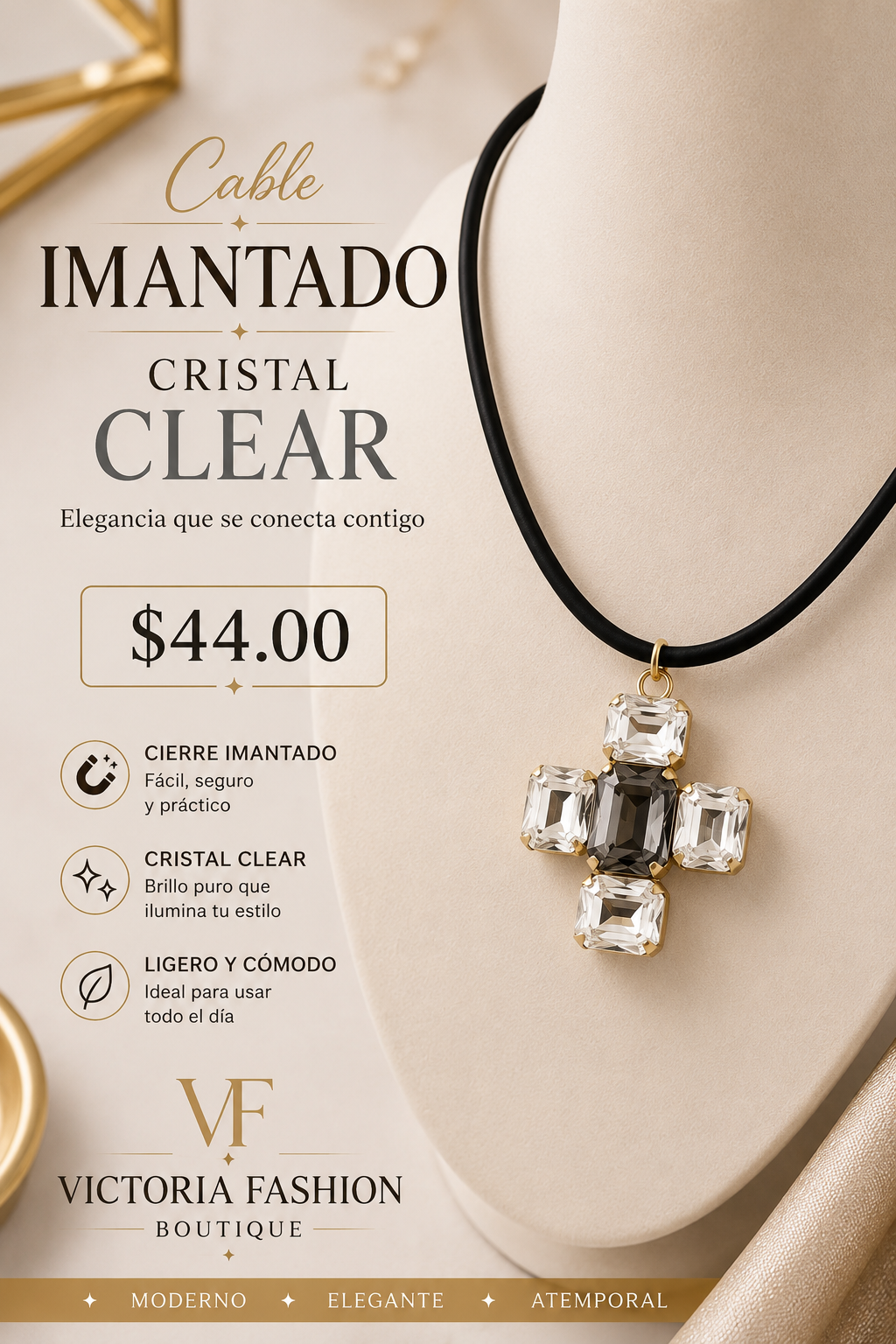 Cable Imantado Cruz En Cristal