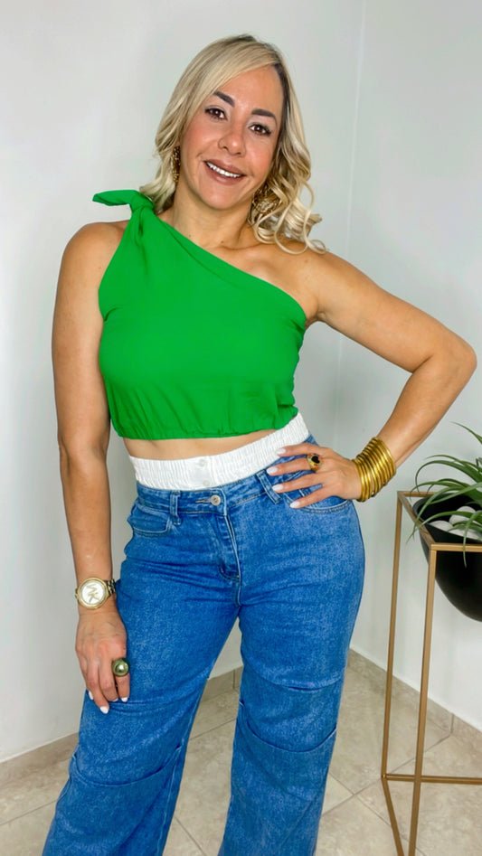 Green One ShoulderCrop Top