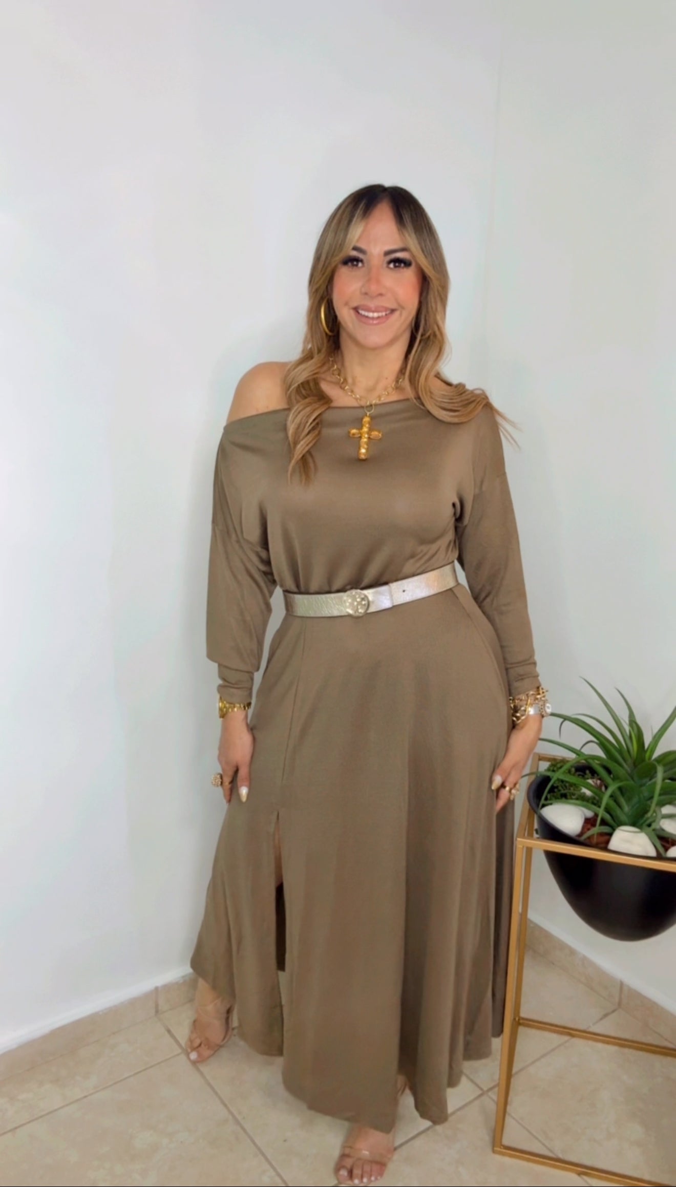 Olive Taupe Classic Dress