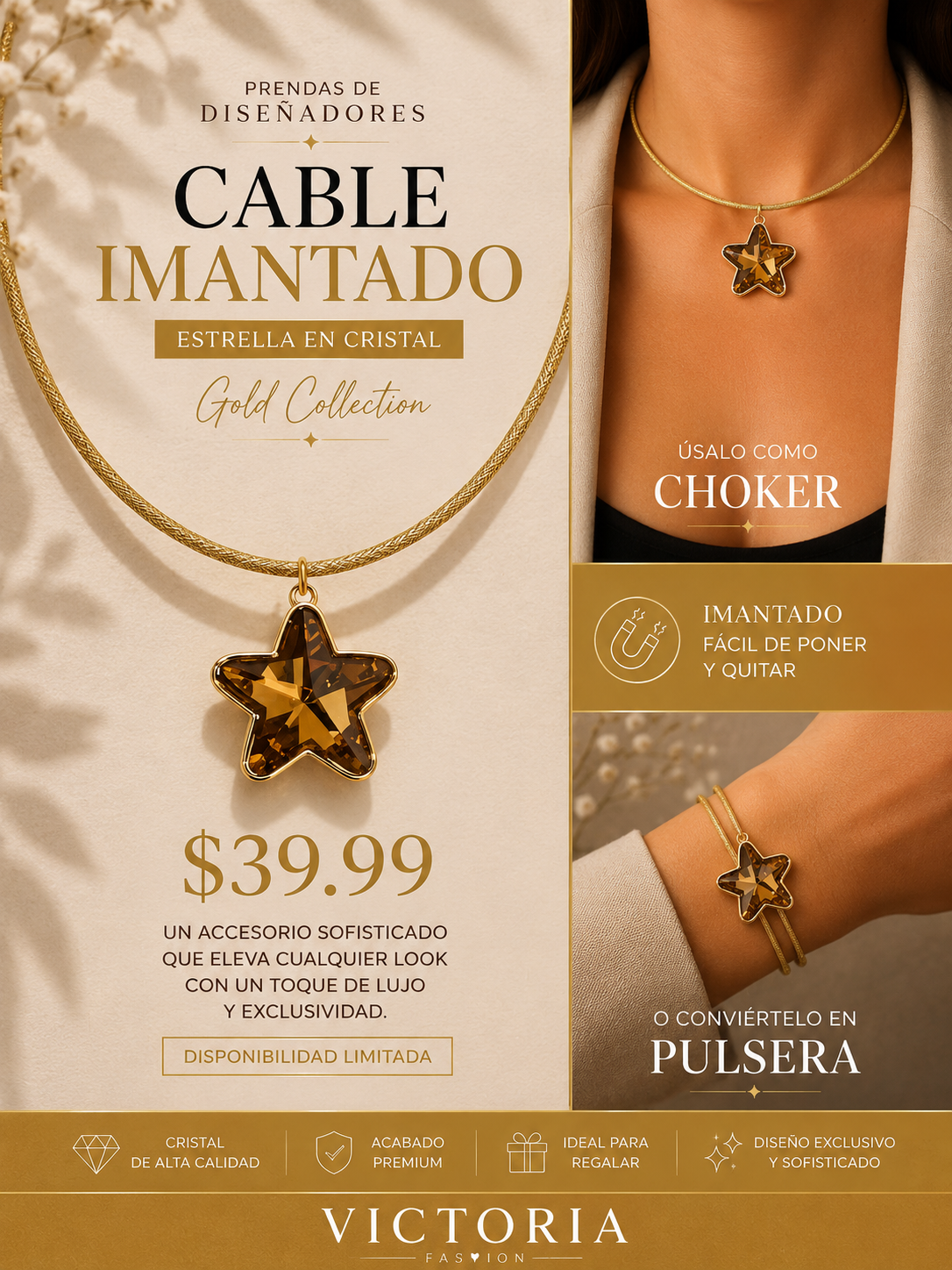 Cable Imantado Estrella En Cristal
