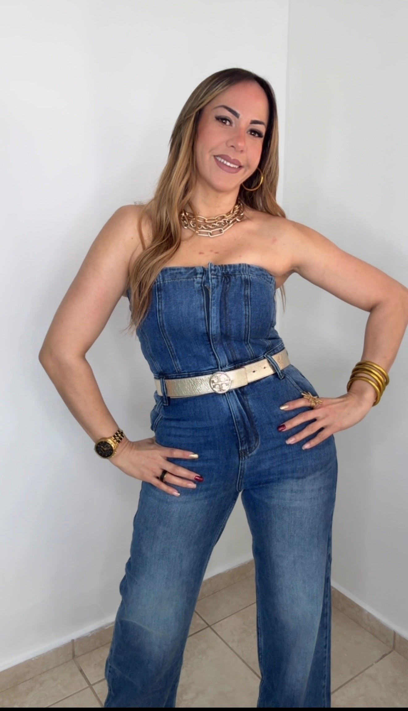 Denim Strapless Jumpsuit