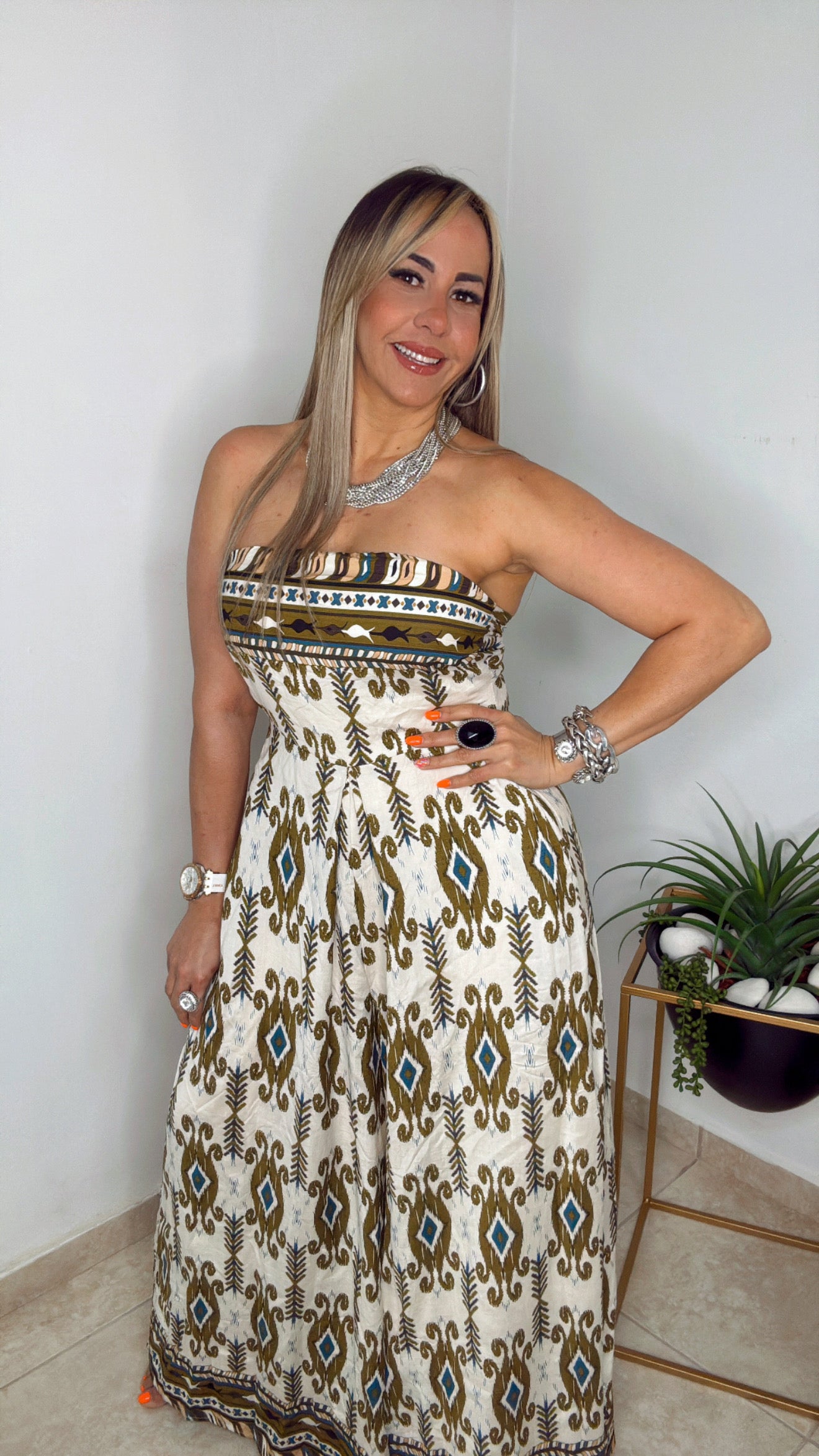 Multi Olive Lino Jumpsuit