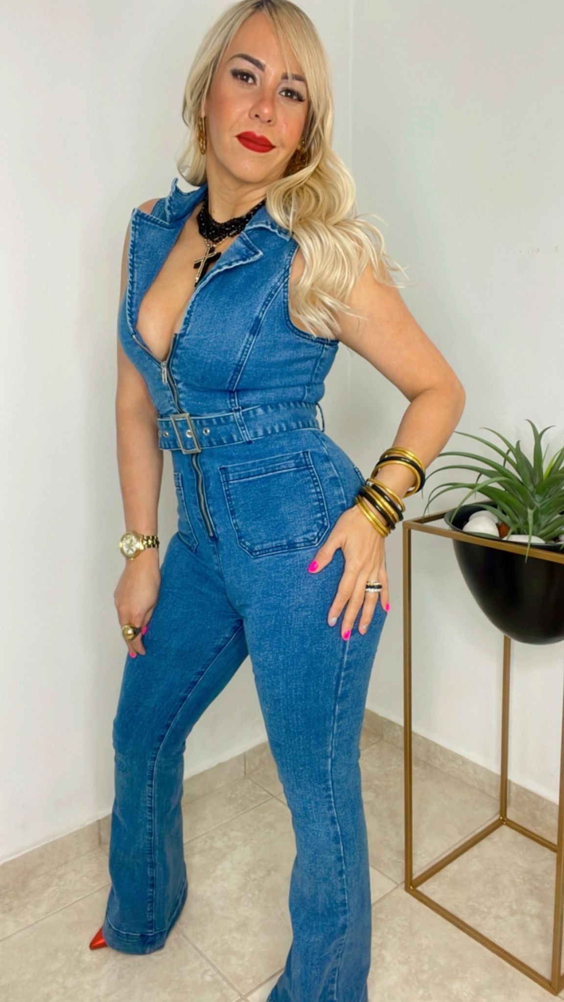 Belt Denim Jumpsuit