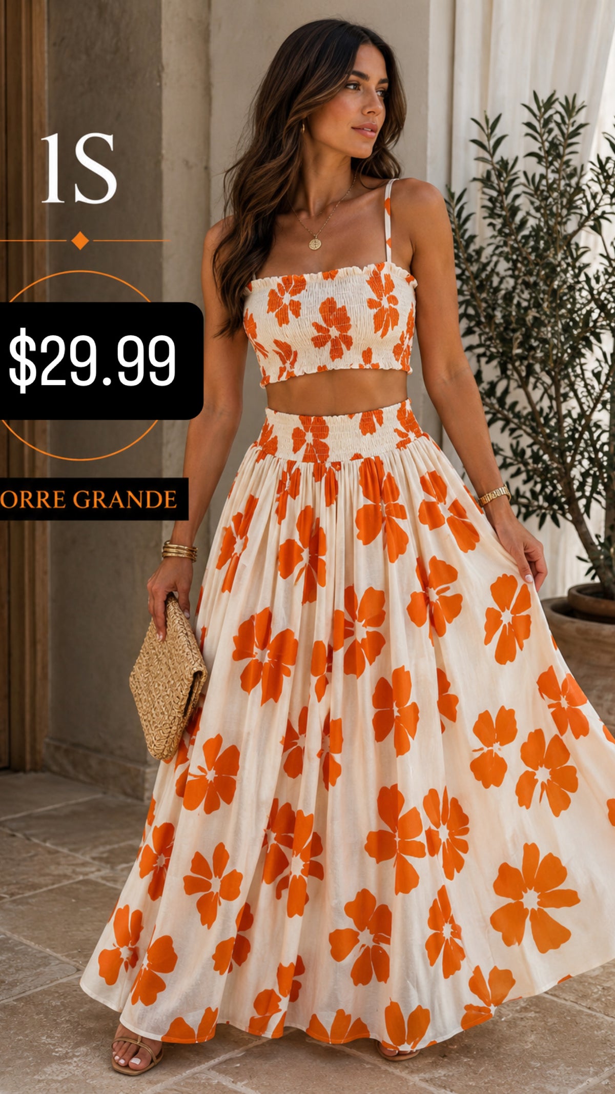 Orange And Cream Maxi Skirt (VENTA FINAL)