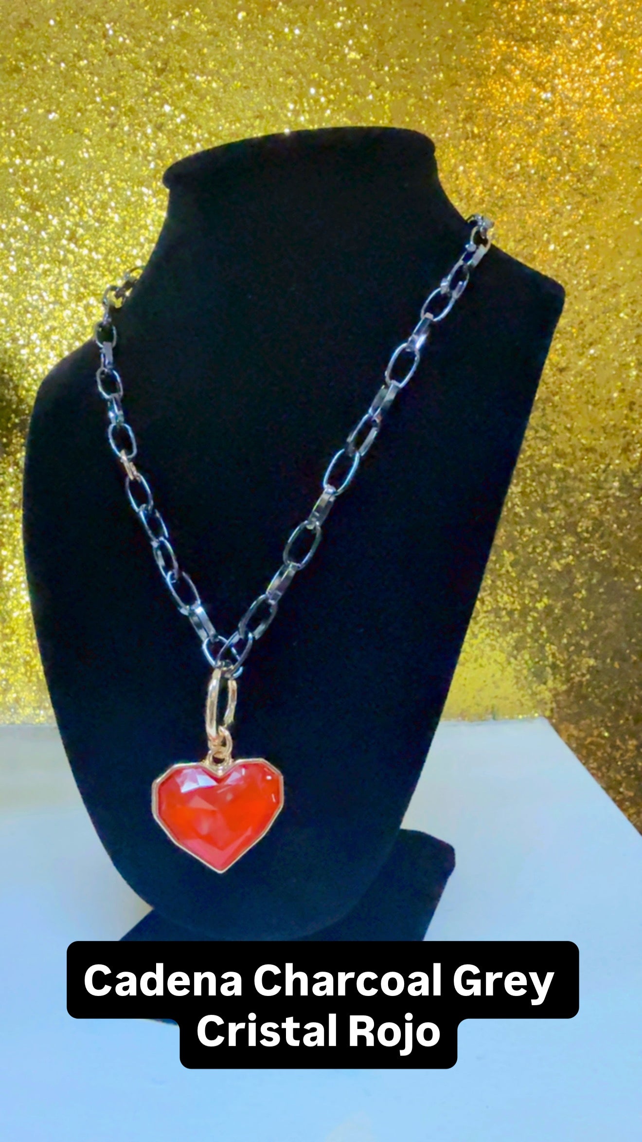 Cadena Color Charcoal Grey Cristal Rojo