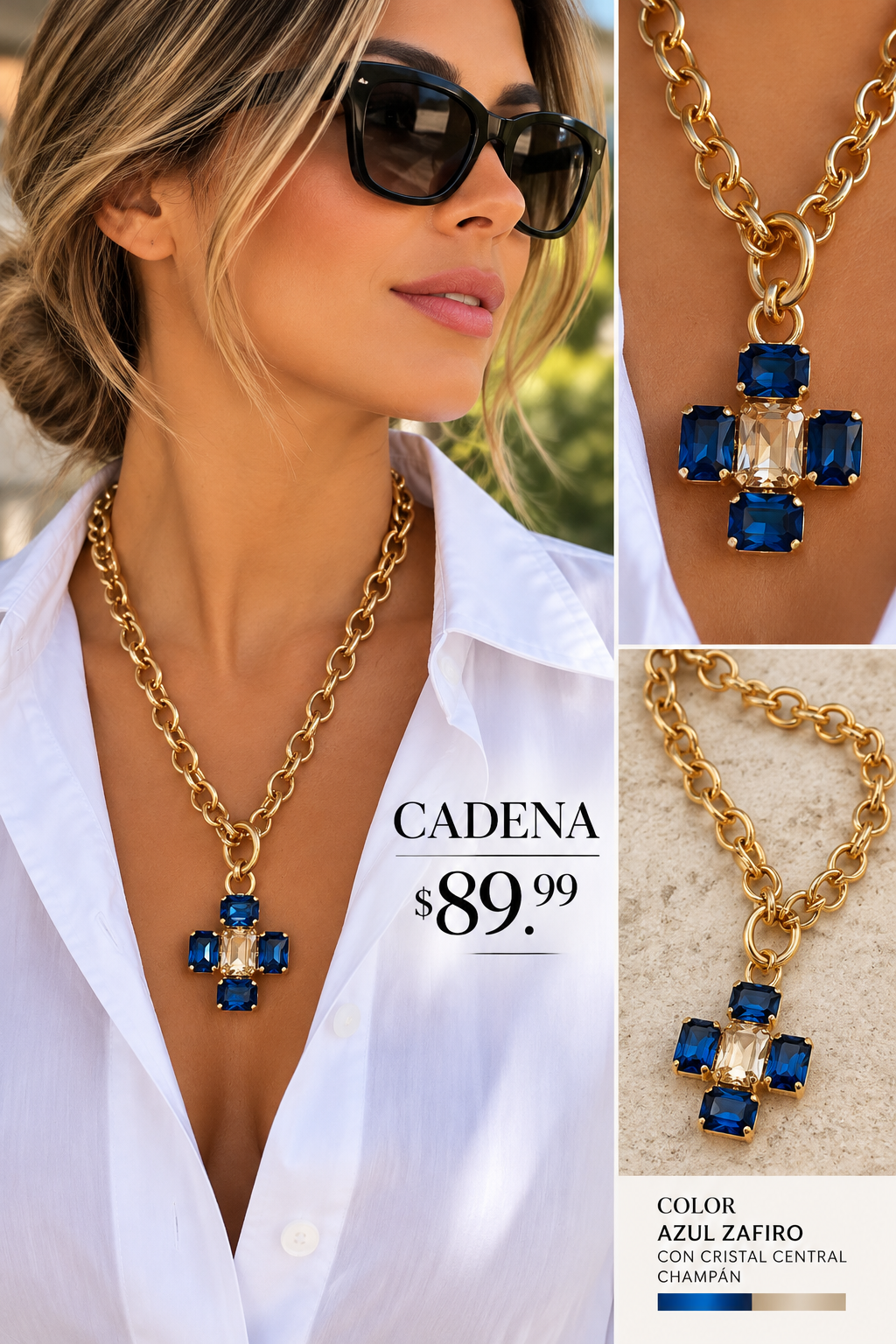 Cadena Chunk Cruz Mini Azul Petroleo