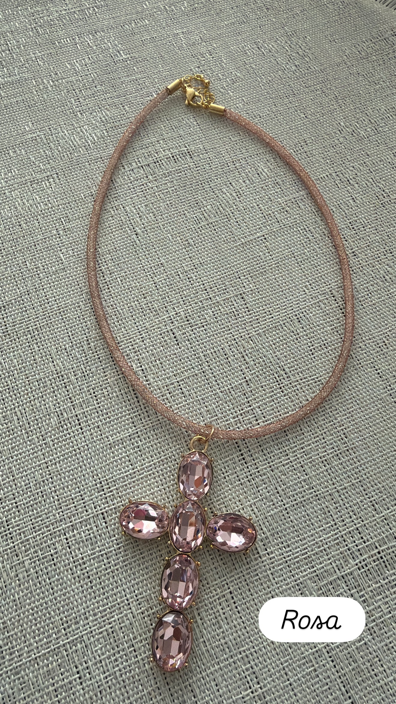 Collar  Metalico Cruz Cristal