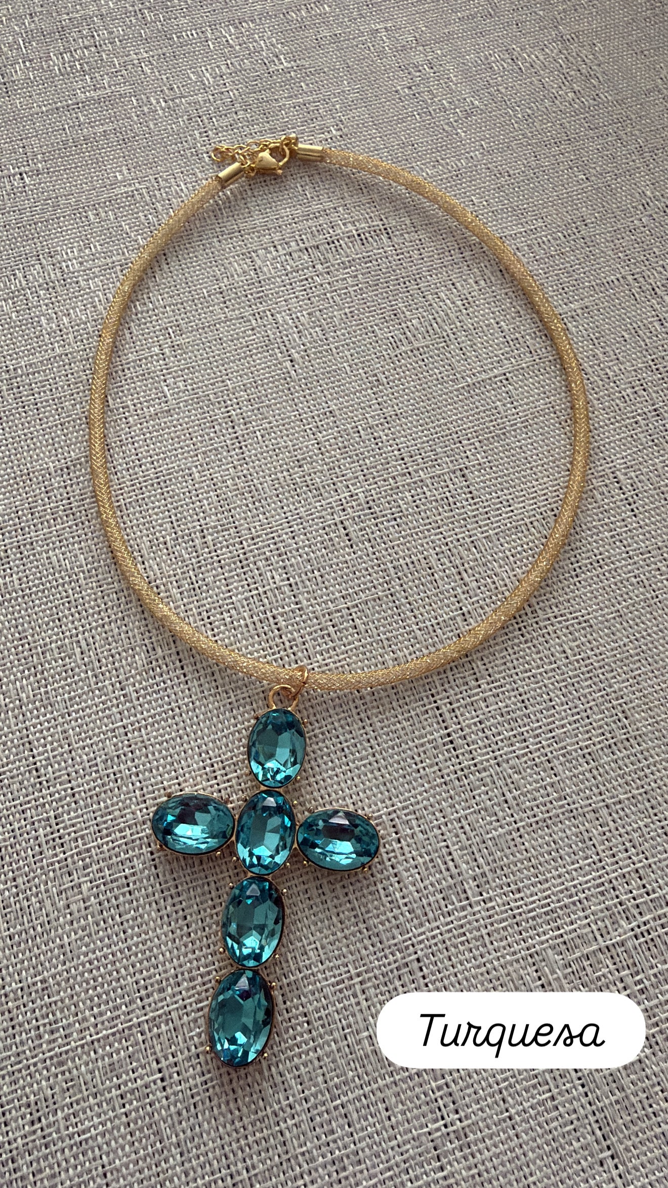 Collar  Metalico Cruz Cristal