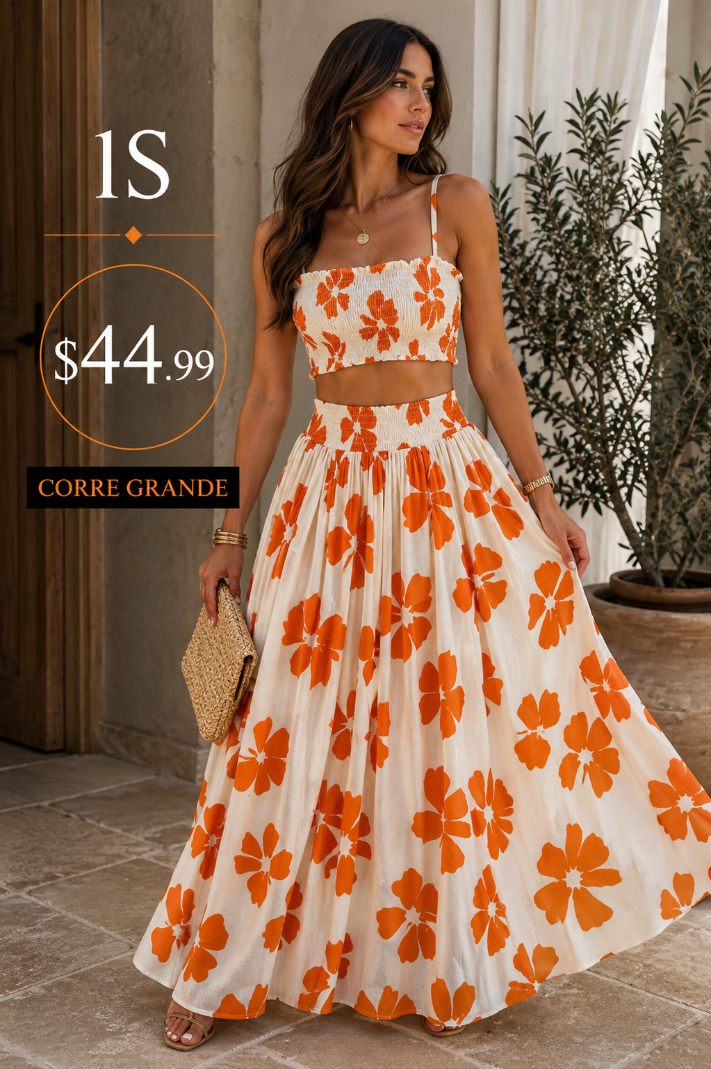 Orange And Cream Maxi Skirt (VENTA FINAL)