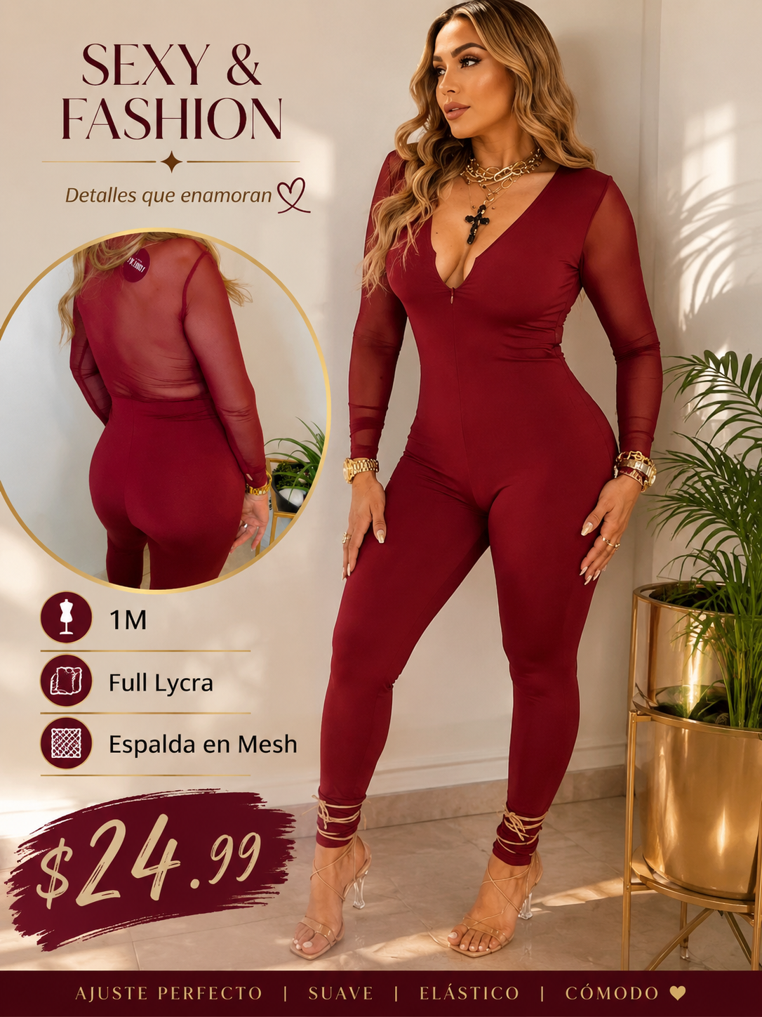 Burgundy Mesh Jumpsuit (VENTA FINAL)